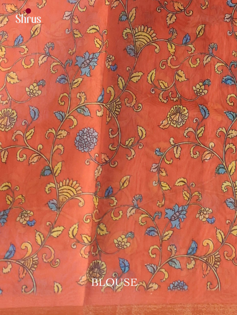 Blue & Orange - Linen Cotton Saree