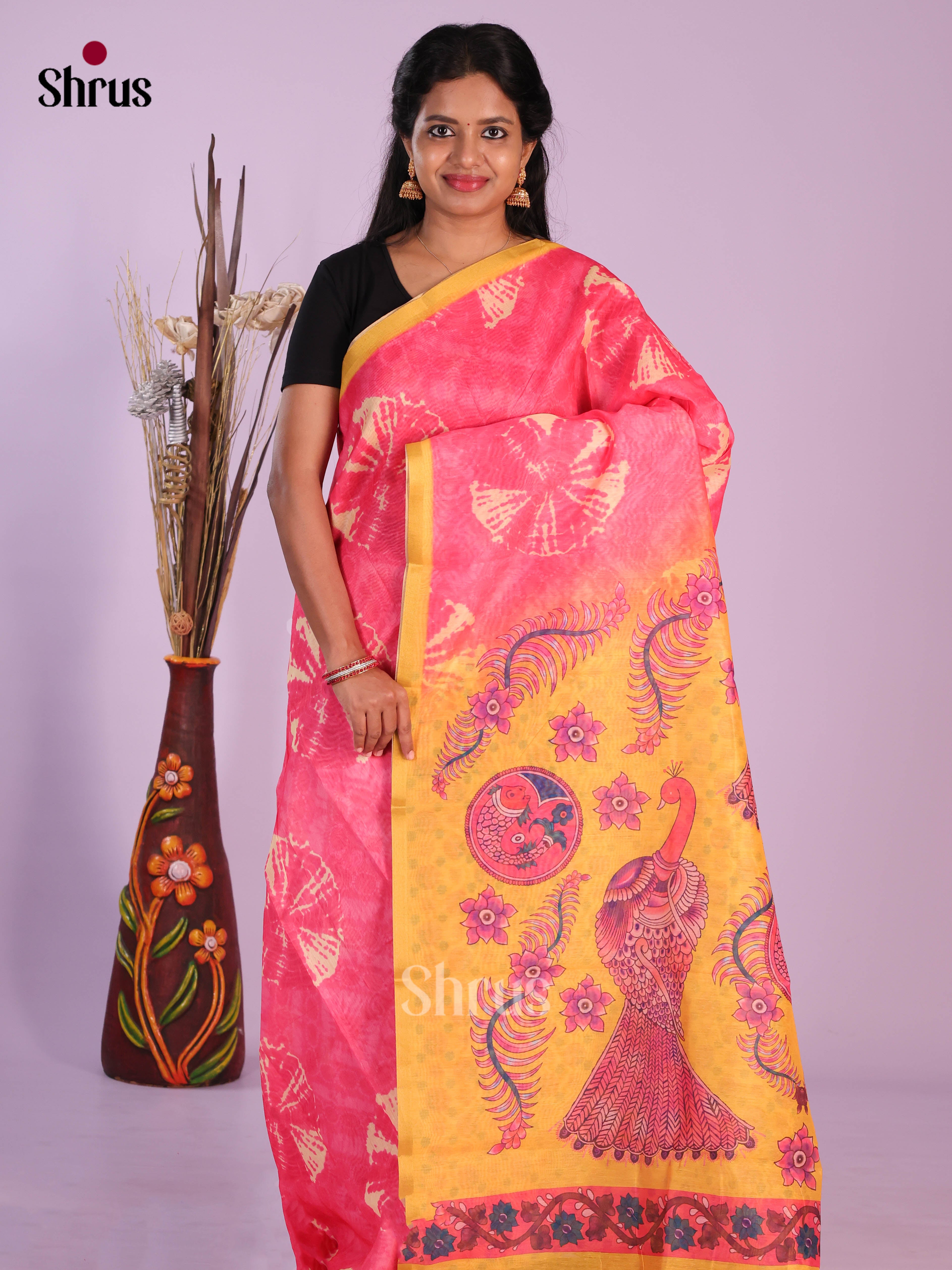 Pink & Yellow - Linen Cotton Saree