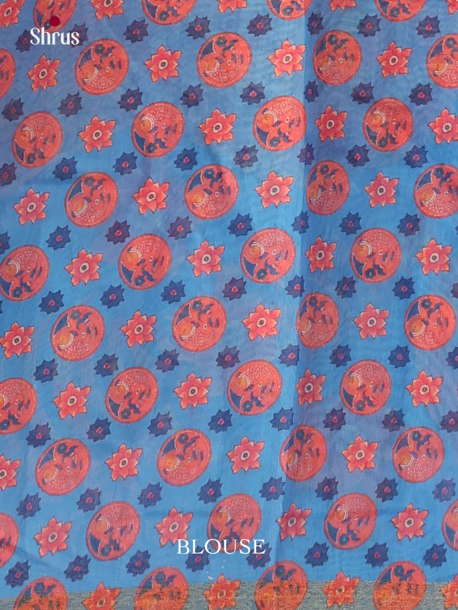 orange & Blue - Linen Cotton Saree - Shop on Shrus.com