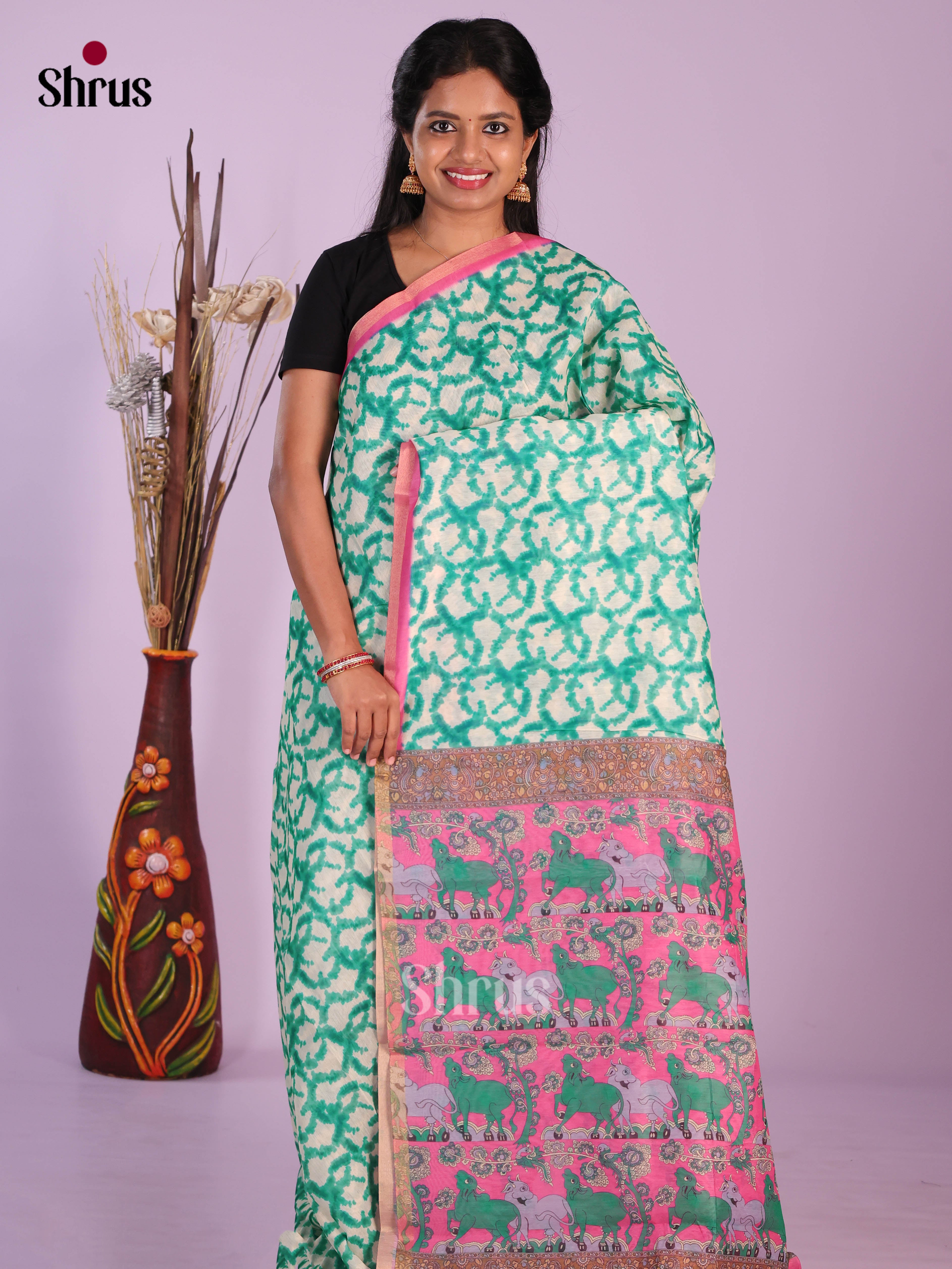 Green & Pink- Linen Cotton Saree