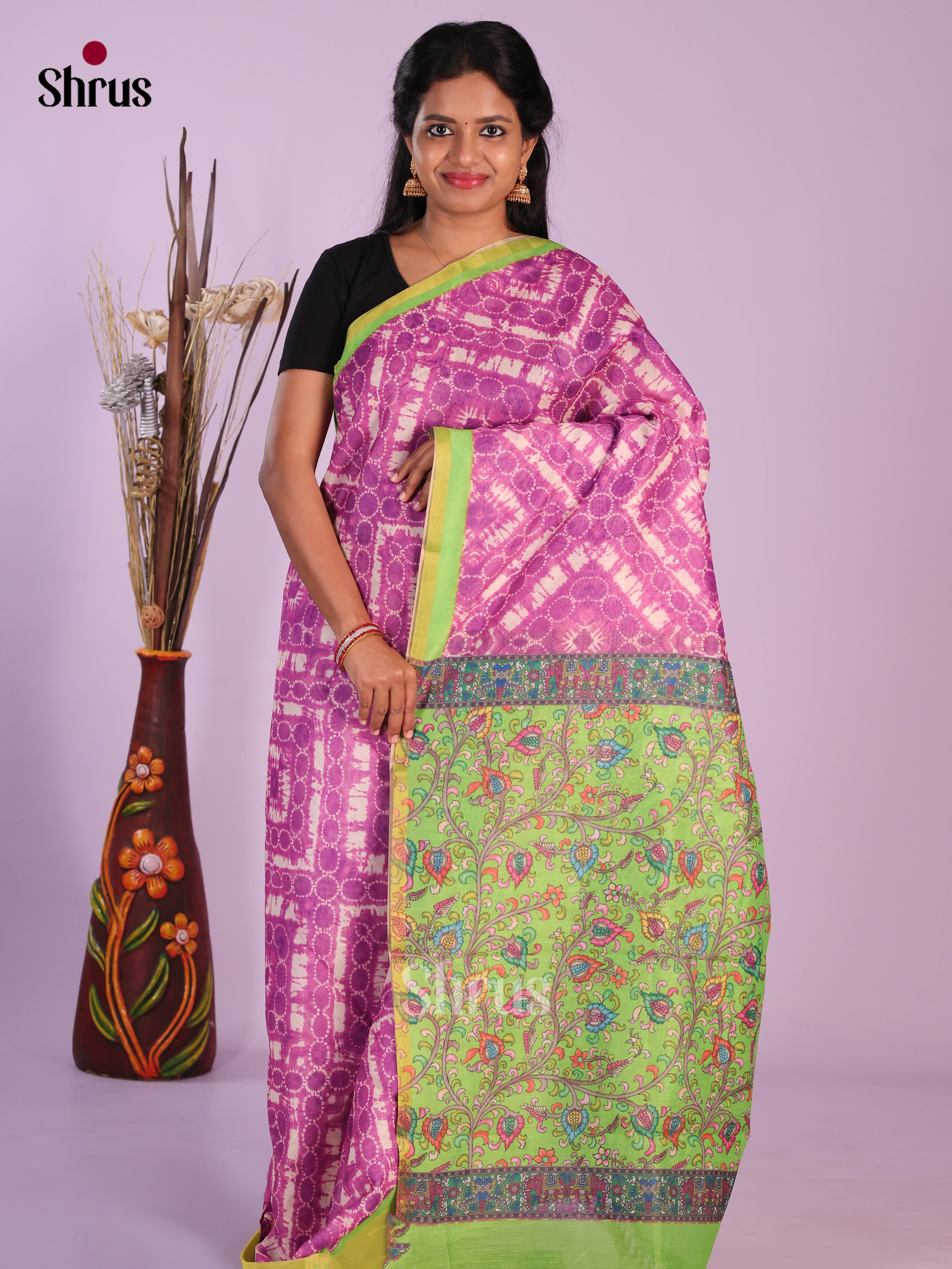 Purple & Green- Linen Cotton Saree