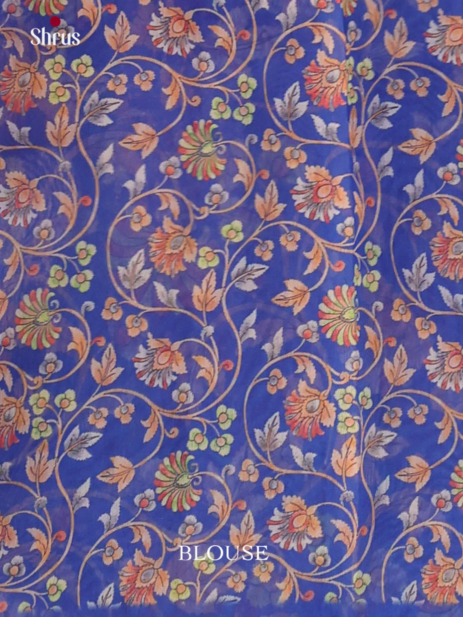 Orange & Blue - Linen Cotton Saree