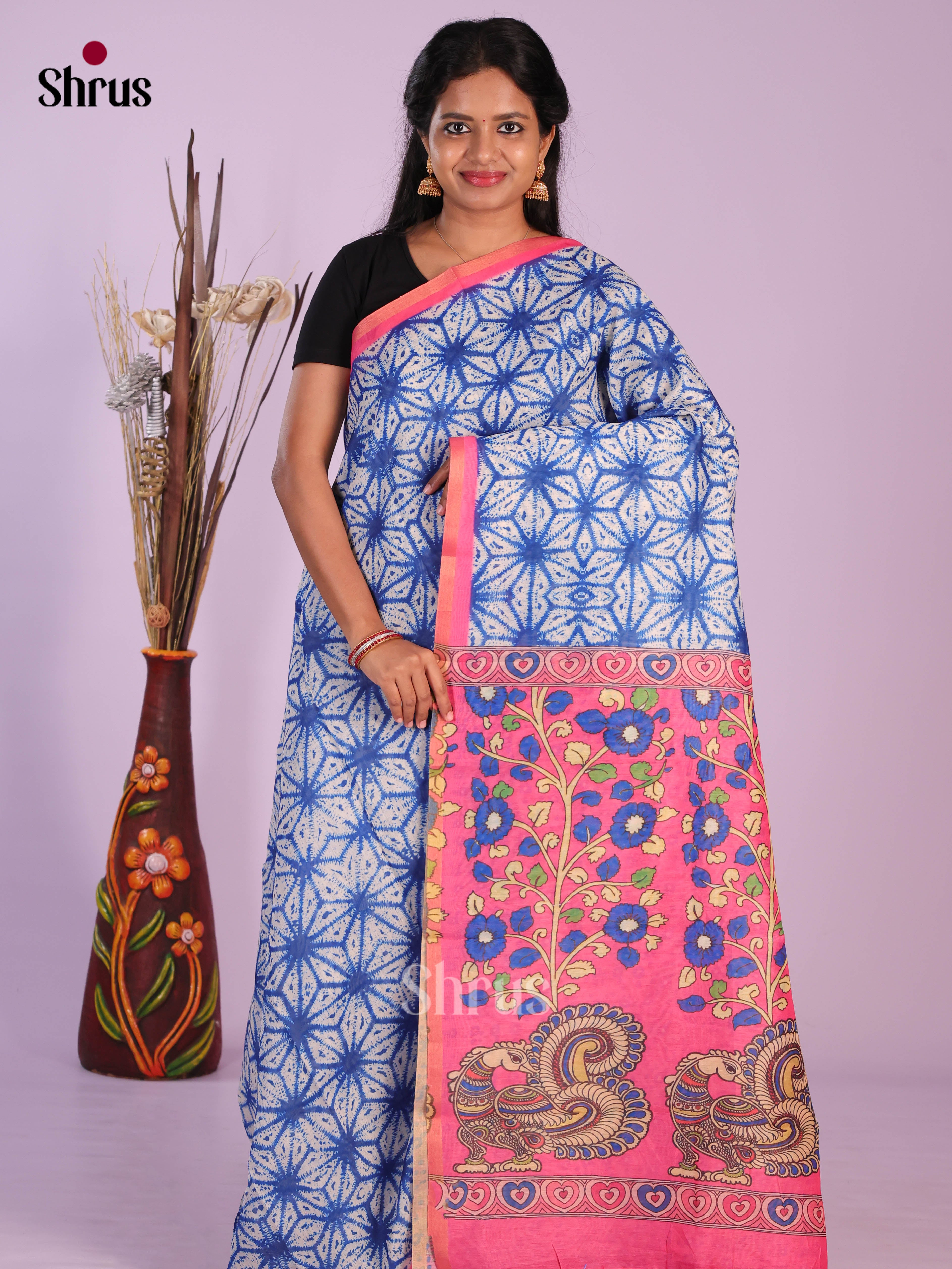 Blue & Pink - Linen Cotton Saree