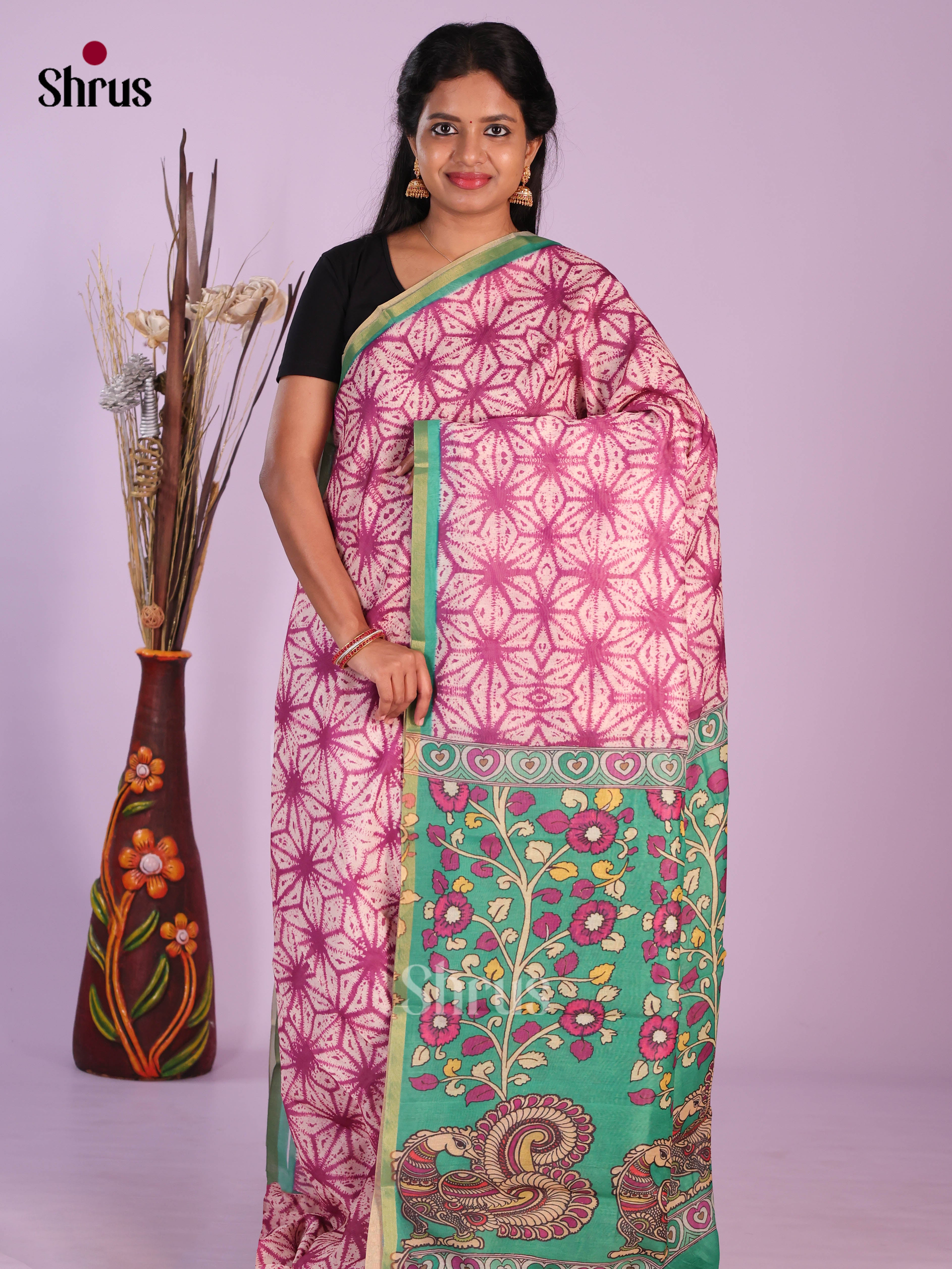 Pink & Green - Linen Cotton Saree