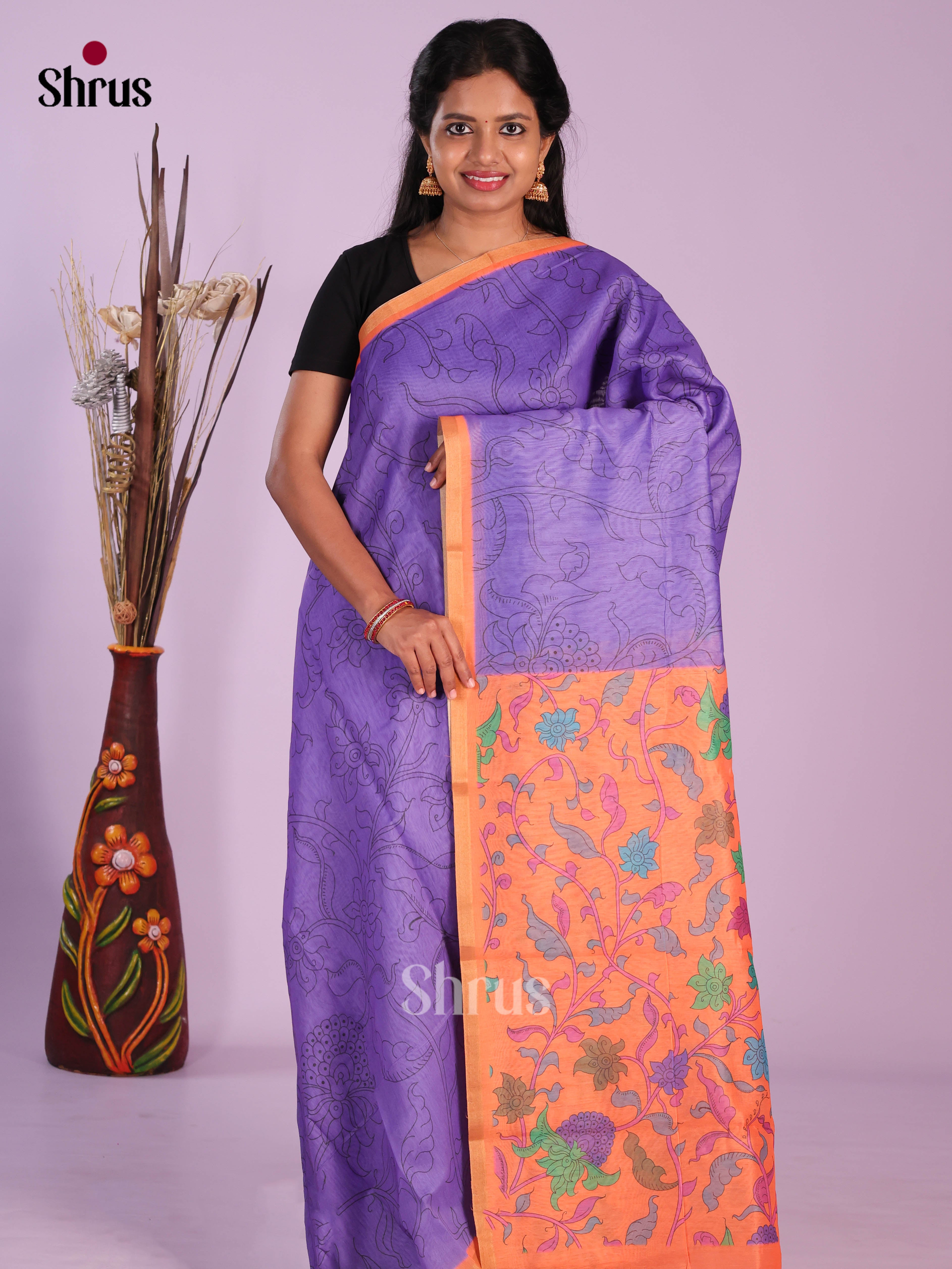 Purple & Orange - Linen Cotton Saree