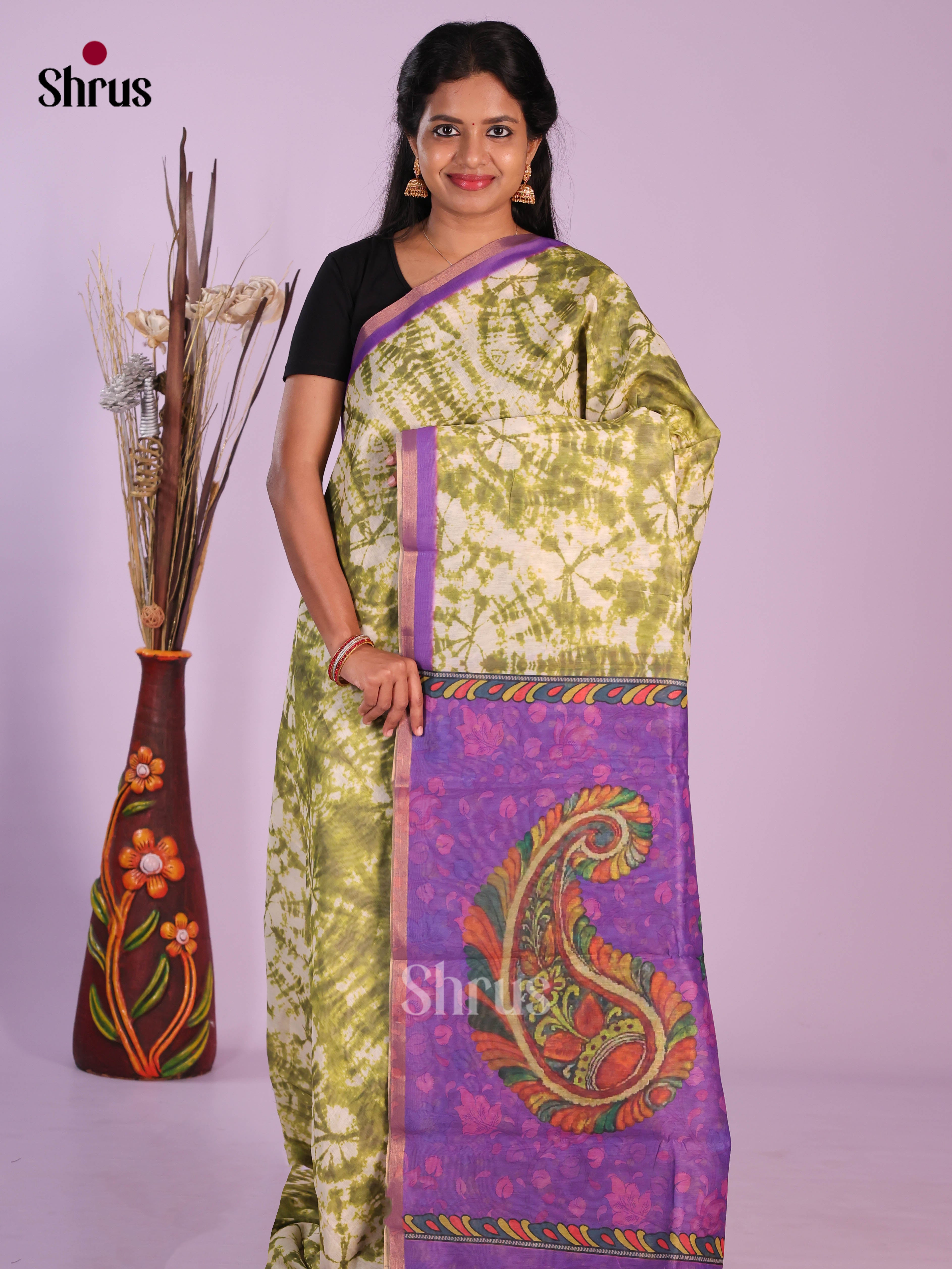 Green & Purple - Linen Cotton Saree