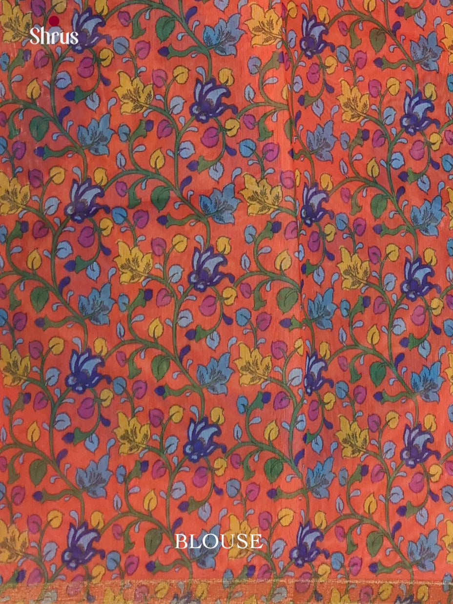 Blue & Orange - Linen Cotton Saree