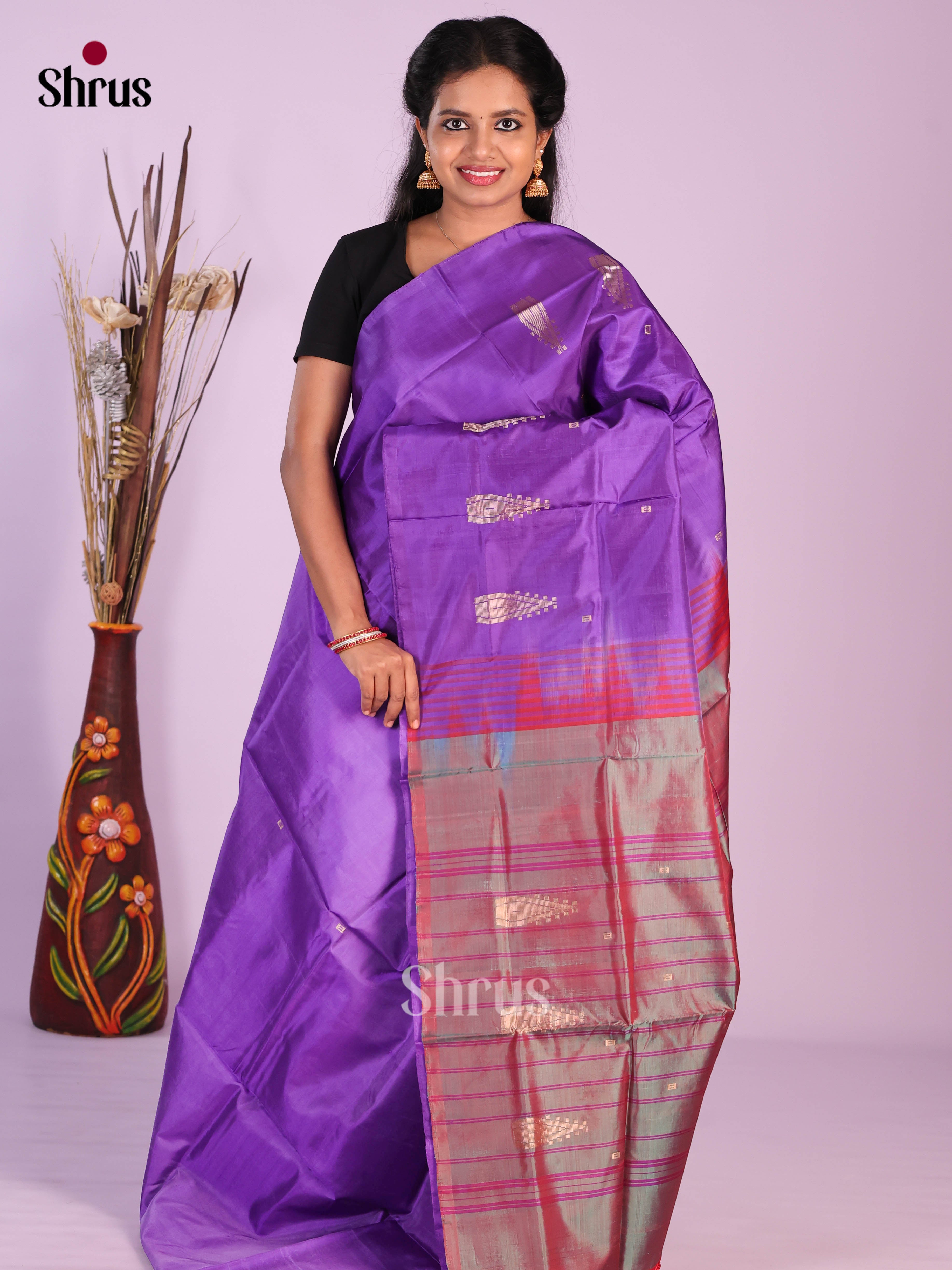Purple & Double Shaded Maroon - Banana Pith without blouse Saree - Shop on Shrus.com