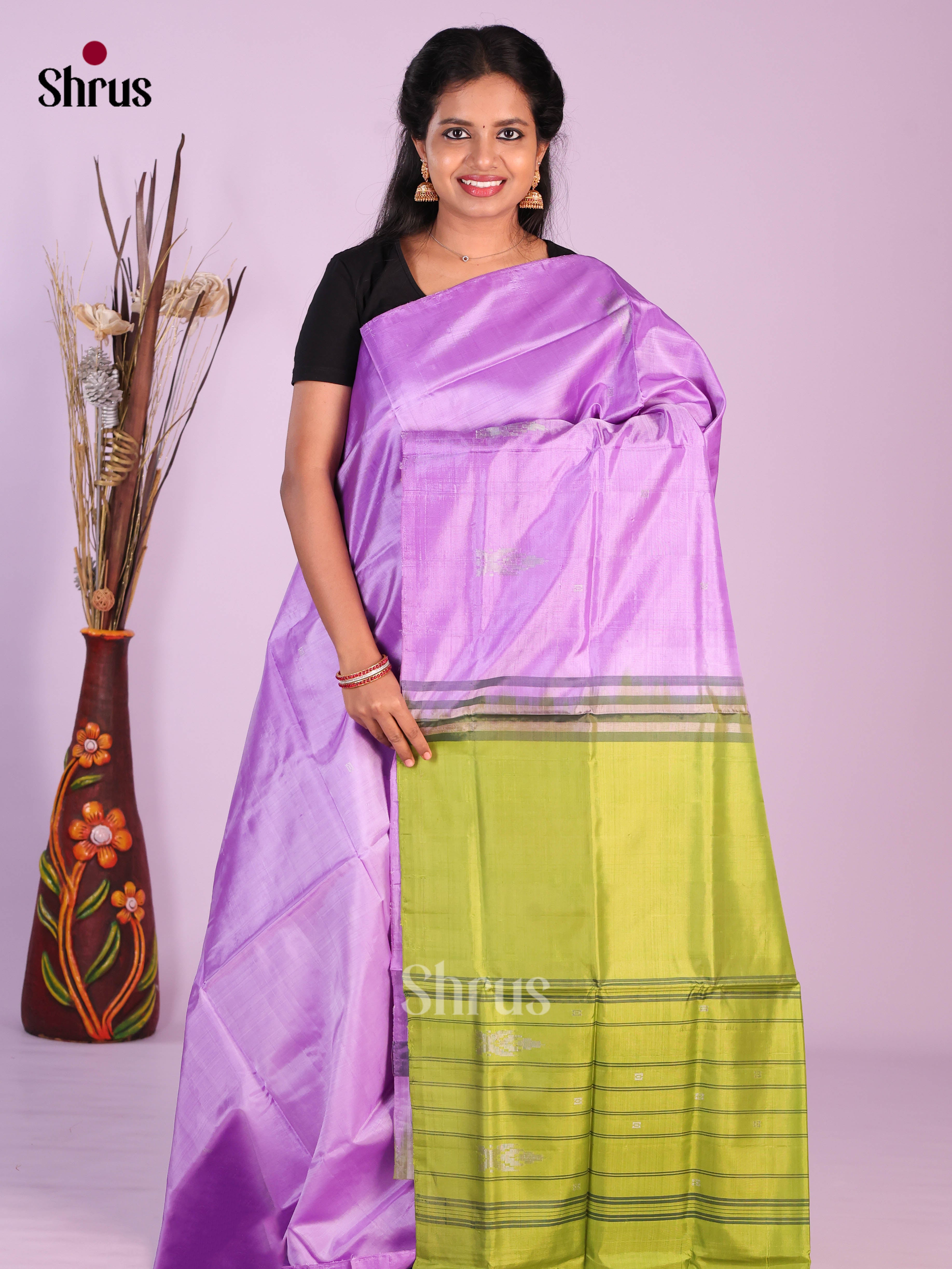 Lilac & Green - Banana Pith without blouse Saree - Shop on Shrus.com
