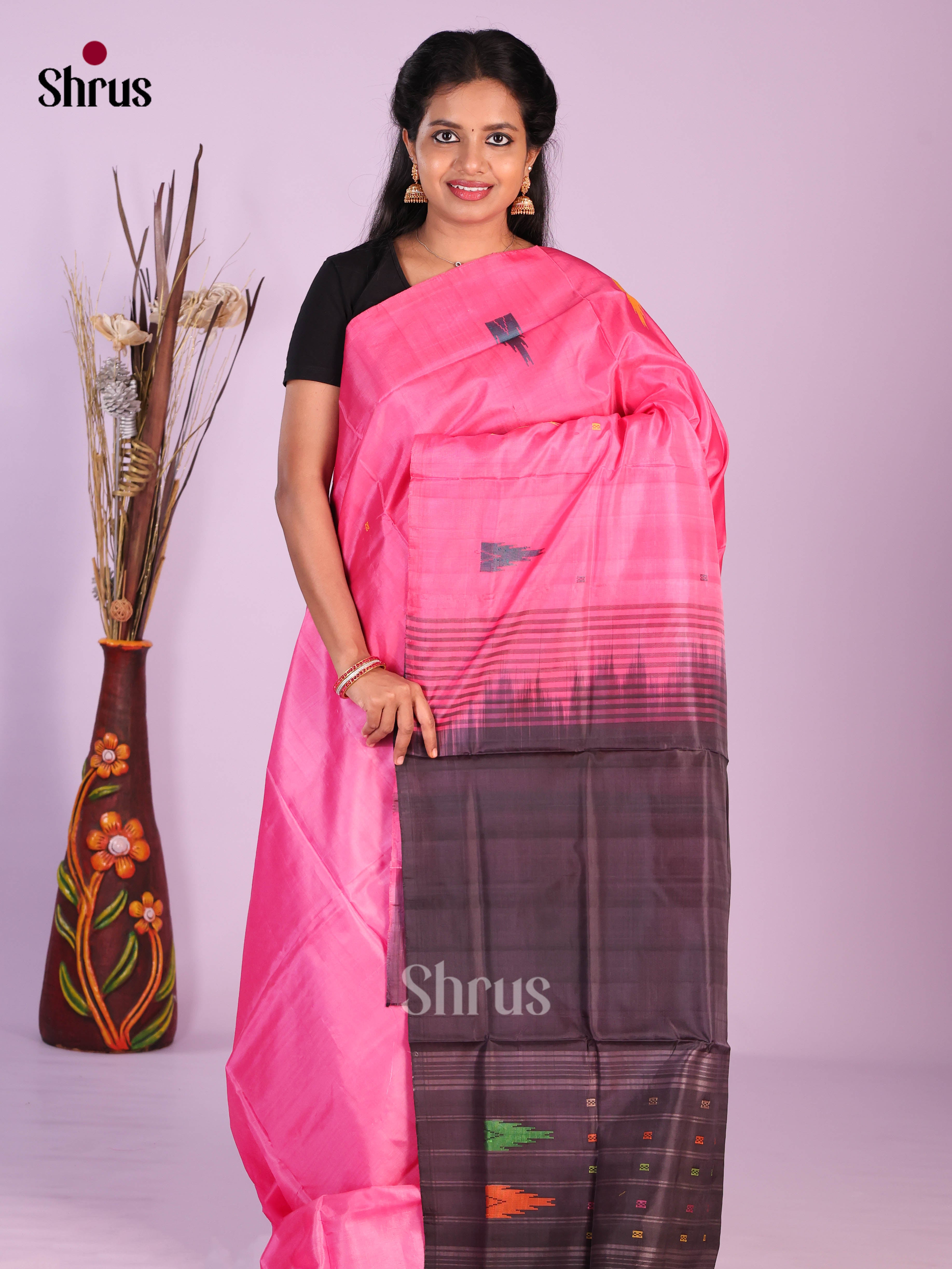 Pink - Banana Pith without blouse Saree - Shop on Shrus.com
