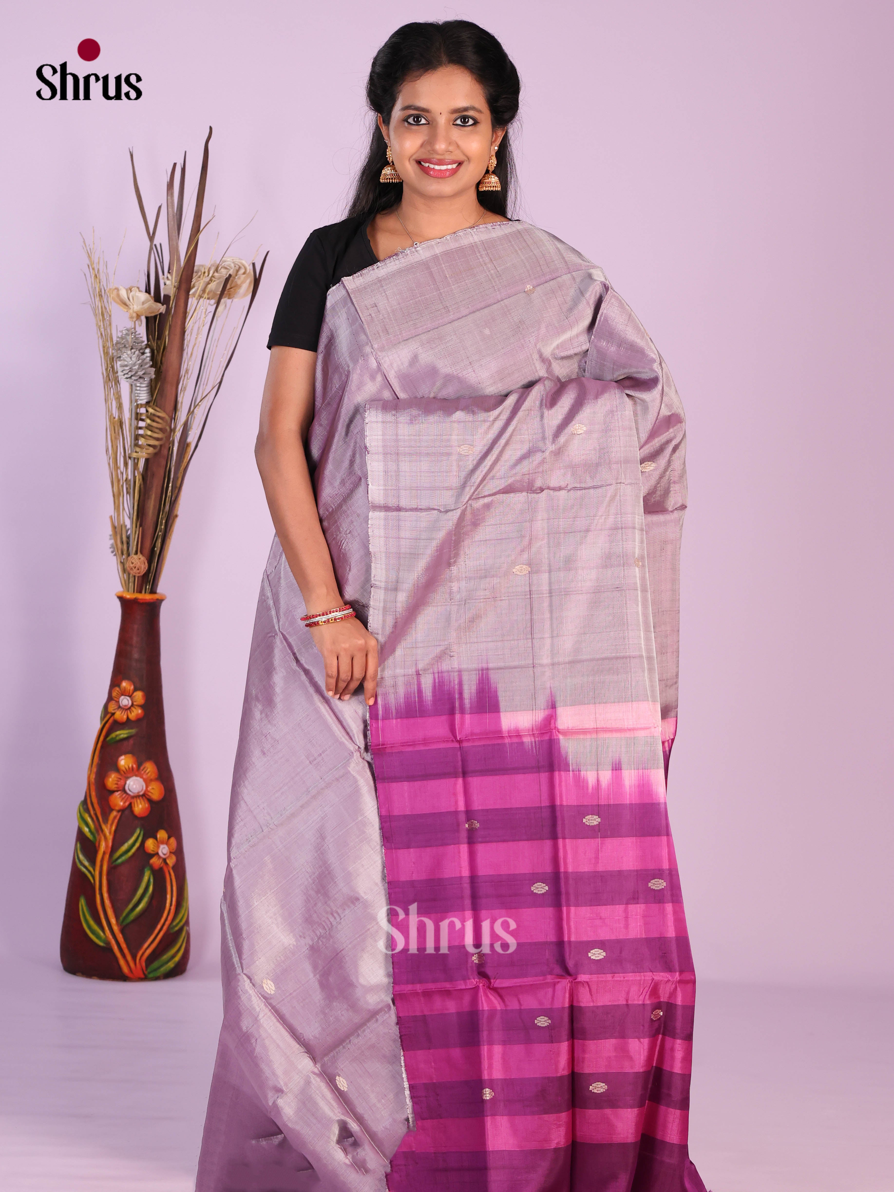 Mild Lavender & Purple - Banana Pith without blouse Saree - Shop on Shrus.com