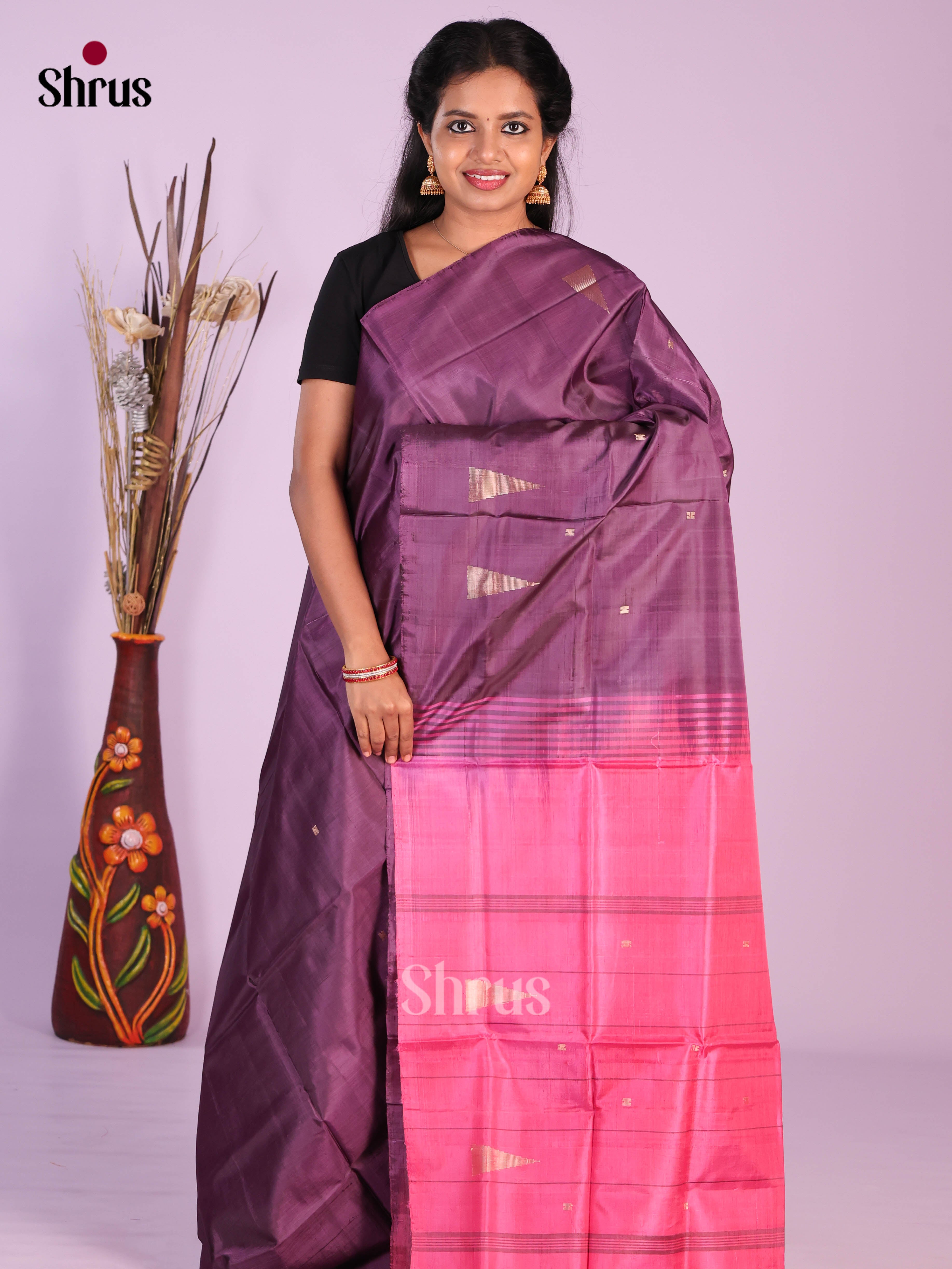 Purple & Pink - Banana Pith without blouse Saree - Shop on Shrus.com