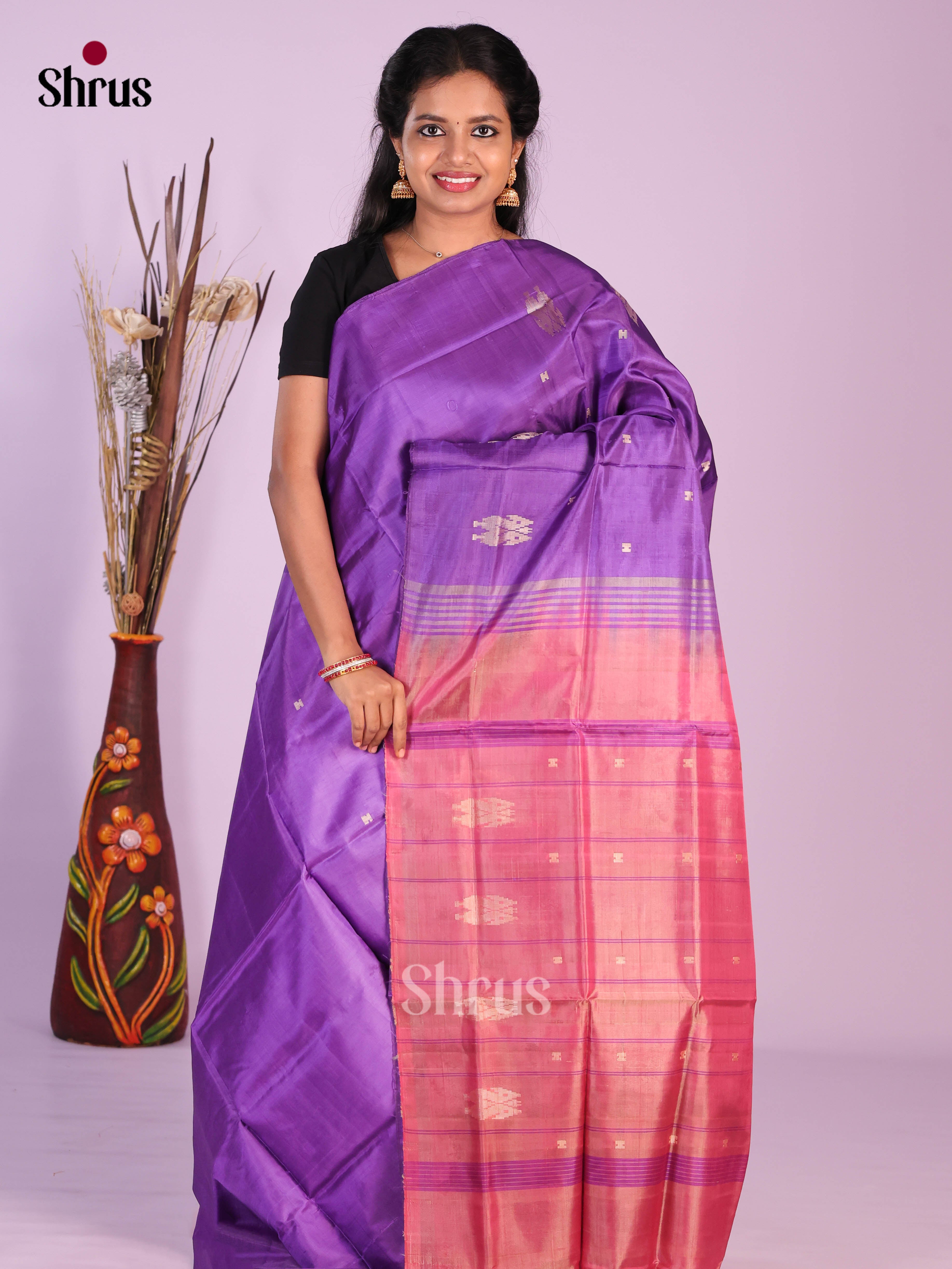 Purple & Pink - Banana Pith without blouse Saree - Shop on Shrus.com
