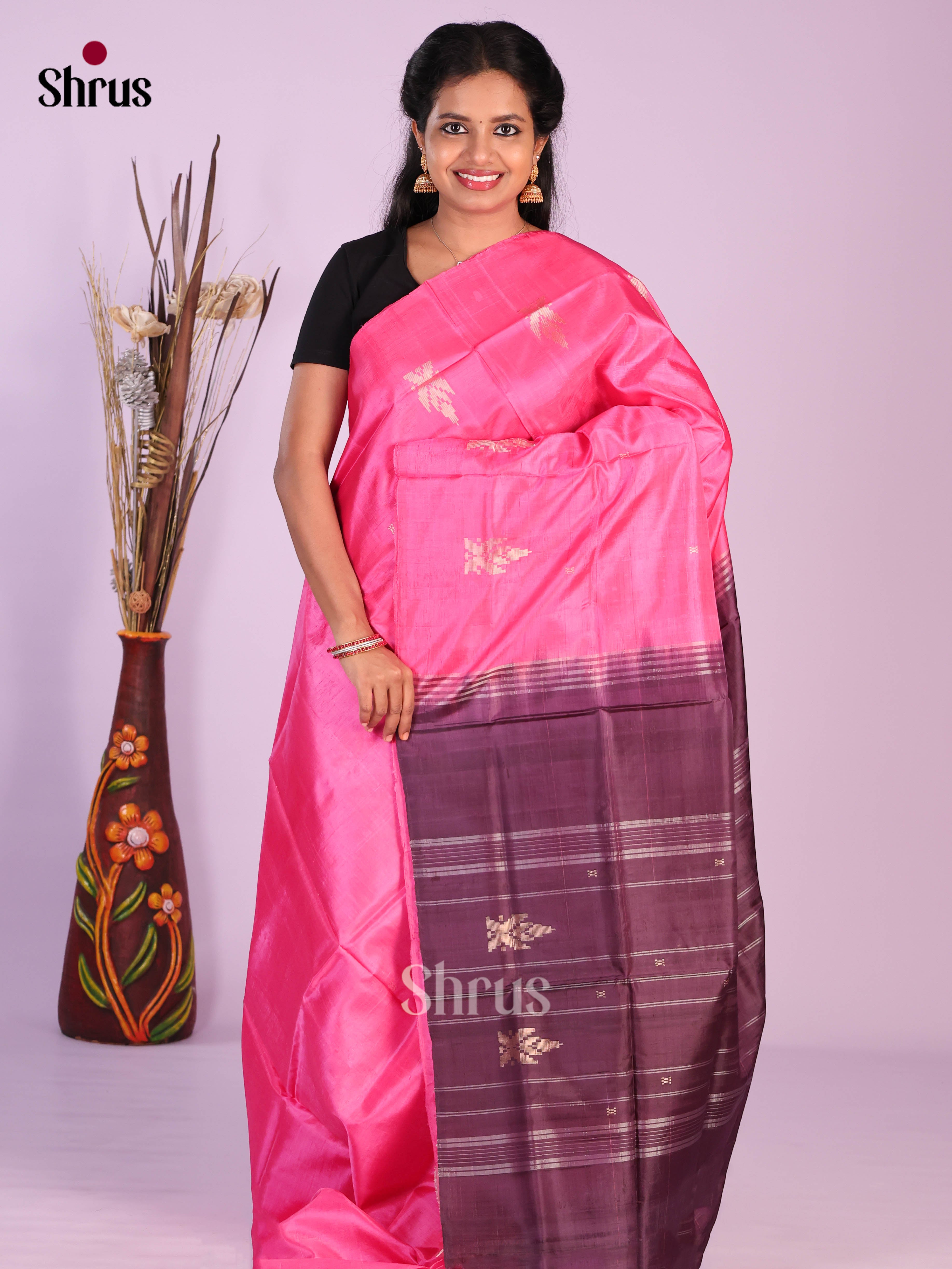 pink & Brown- Banana Pith without blouse Saree