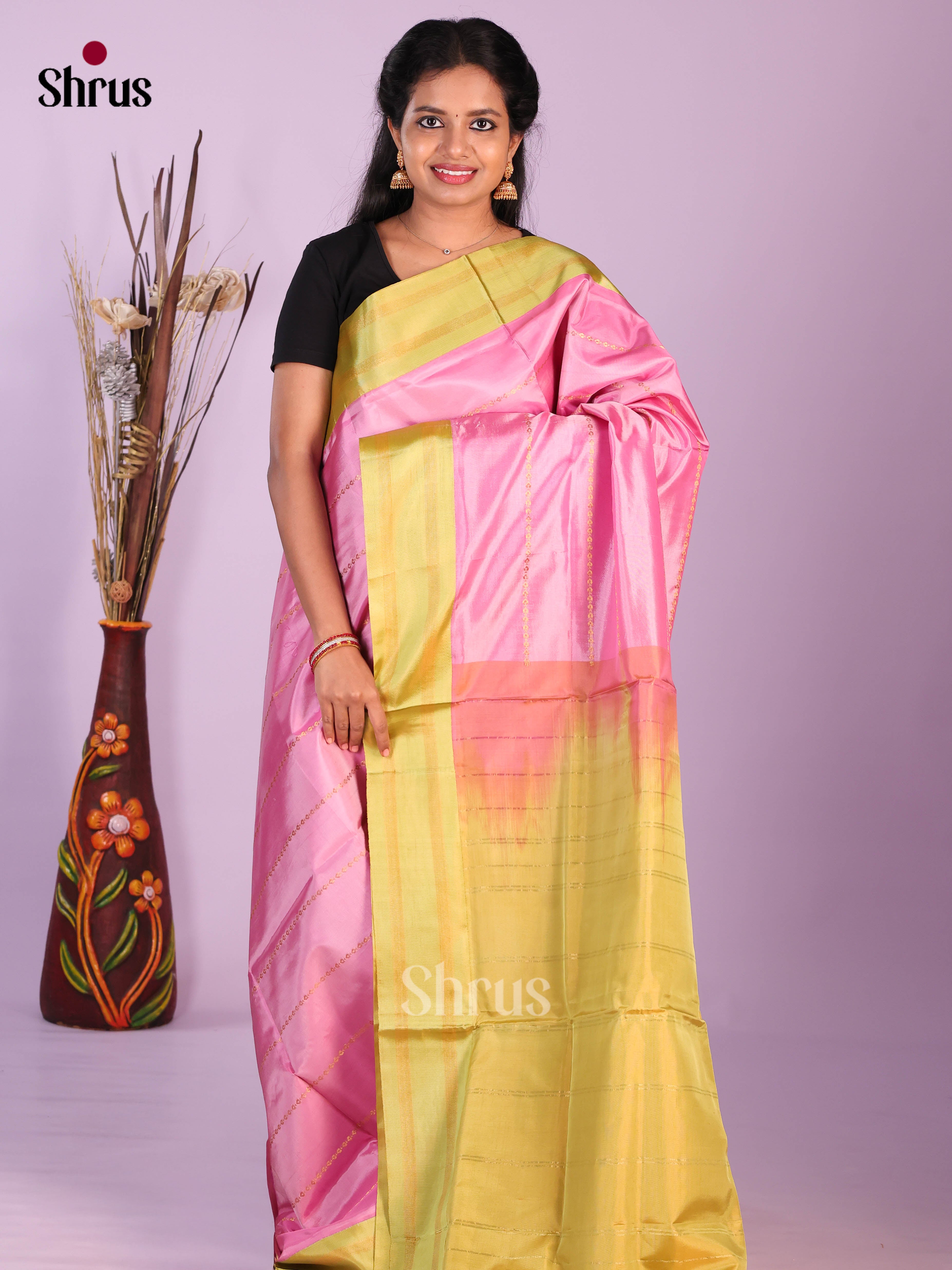 Pink & Green - Banana Pith Saree
