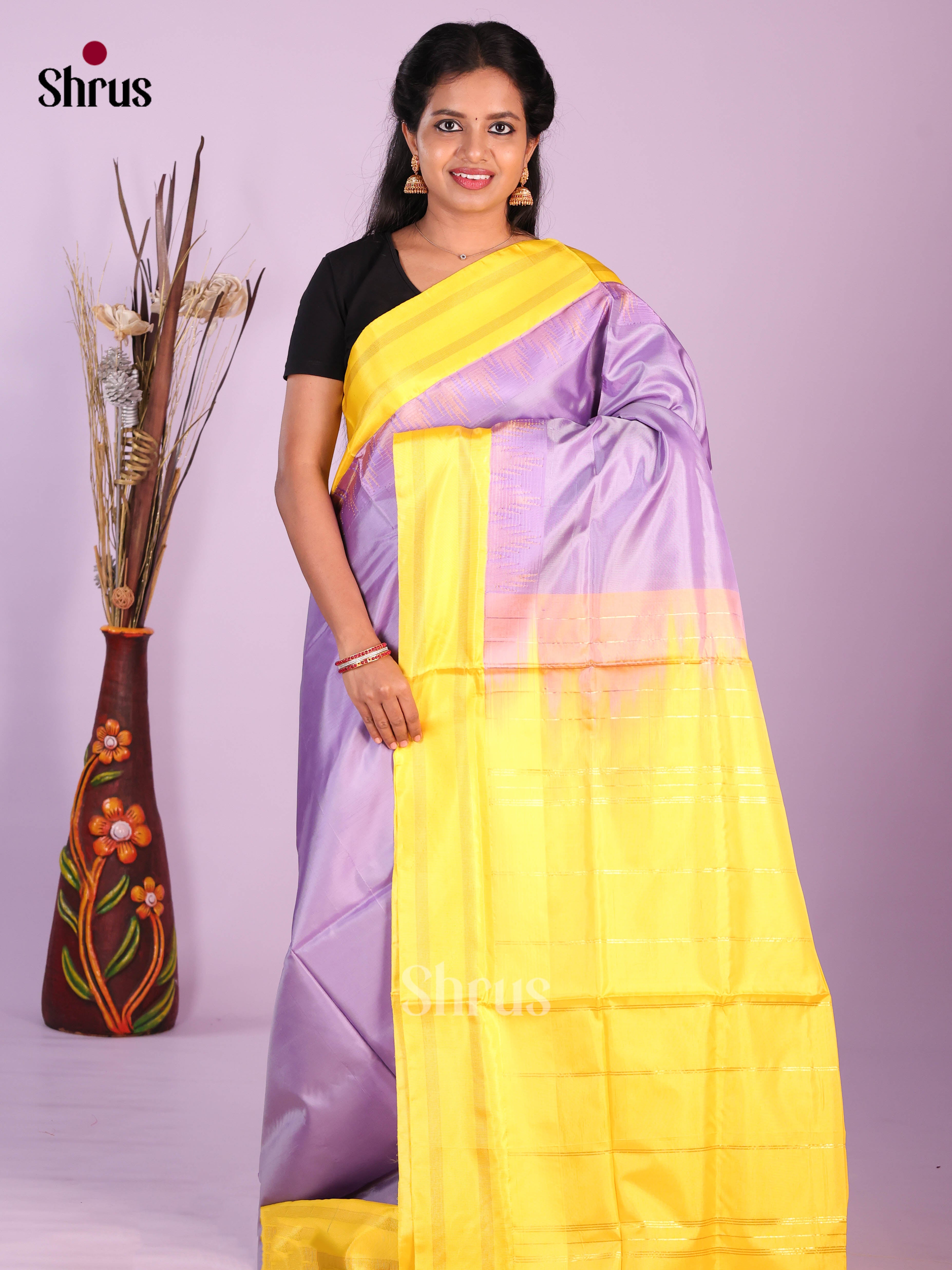Lavender & Yellow - Banana Pith Saree - Shop on Shrus.com