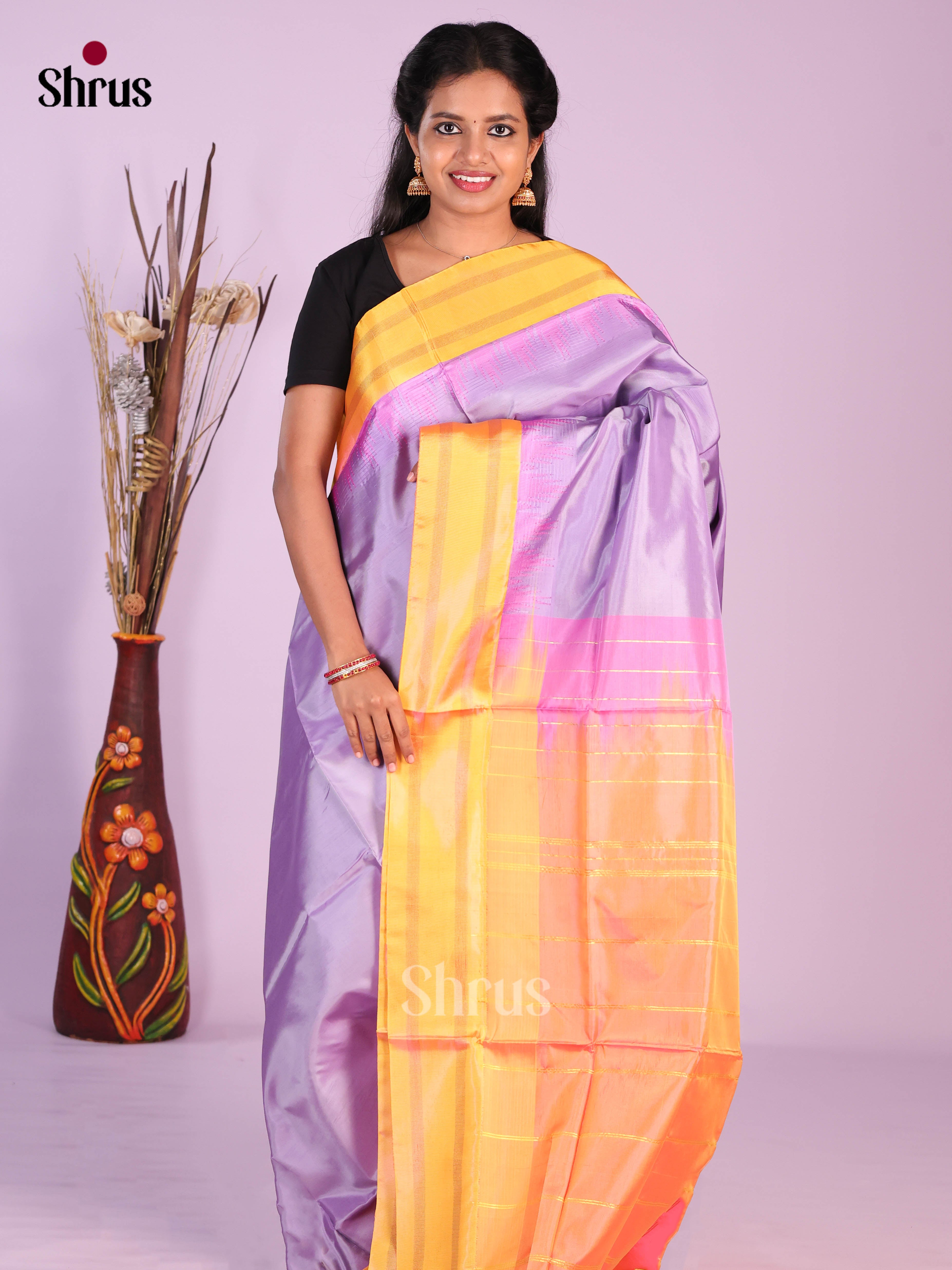Lavender & Yellow- Banana Pith Saree