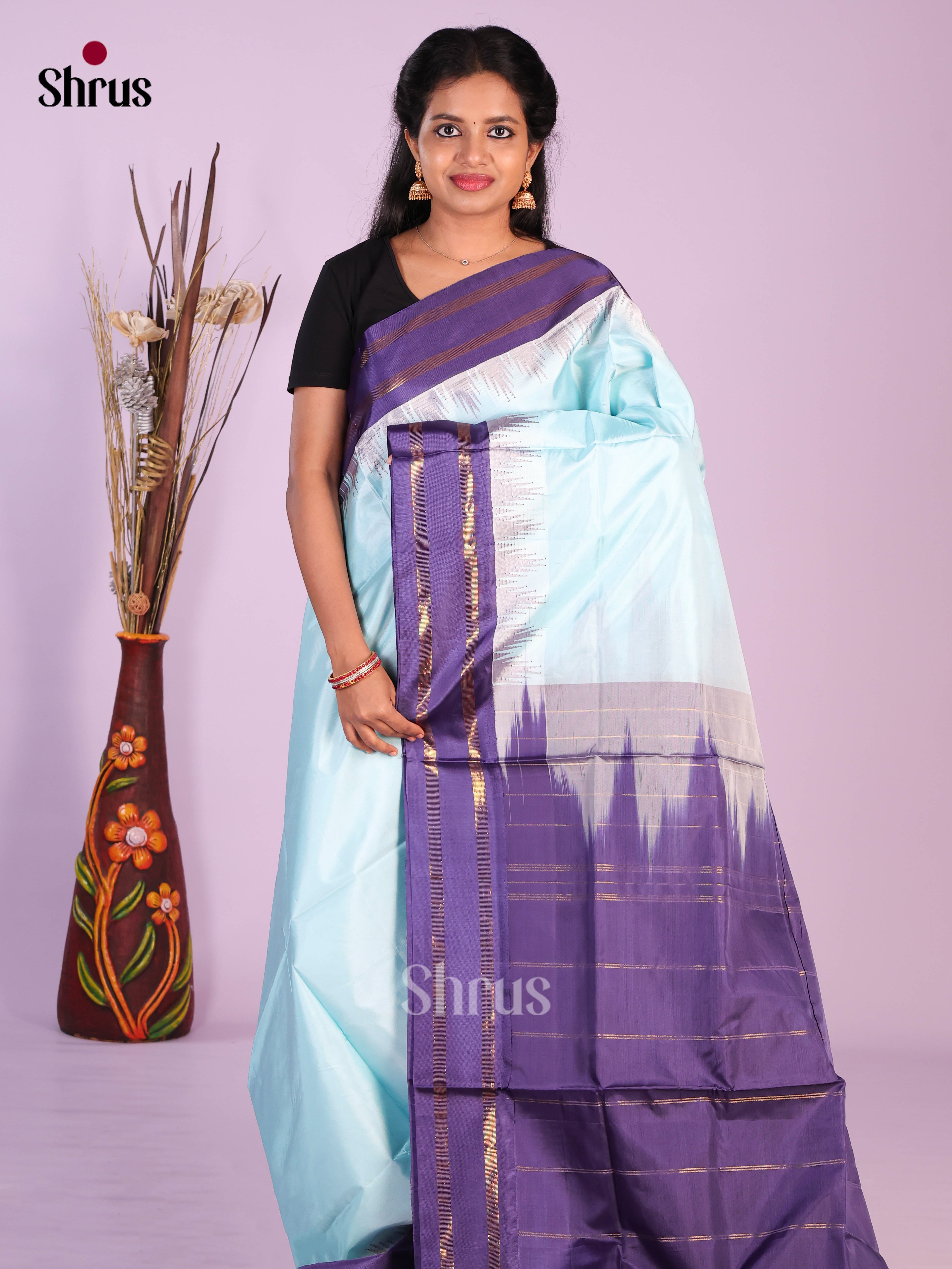 Pastel Blue & Blue- Banana Pith Saree