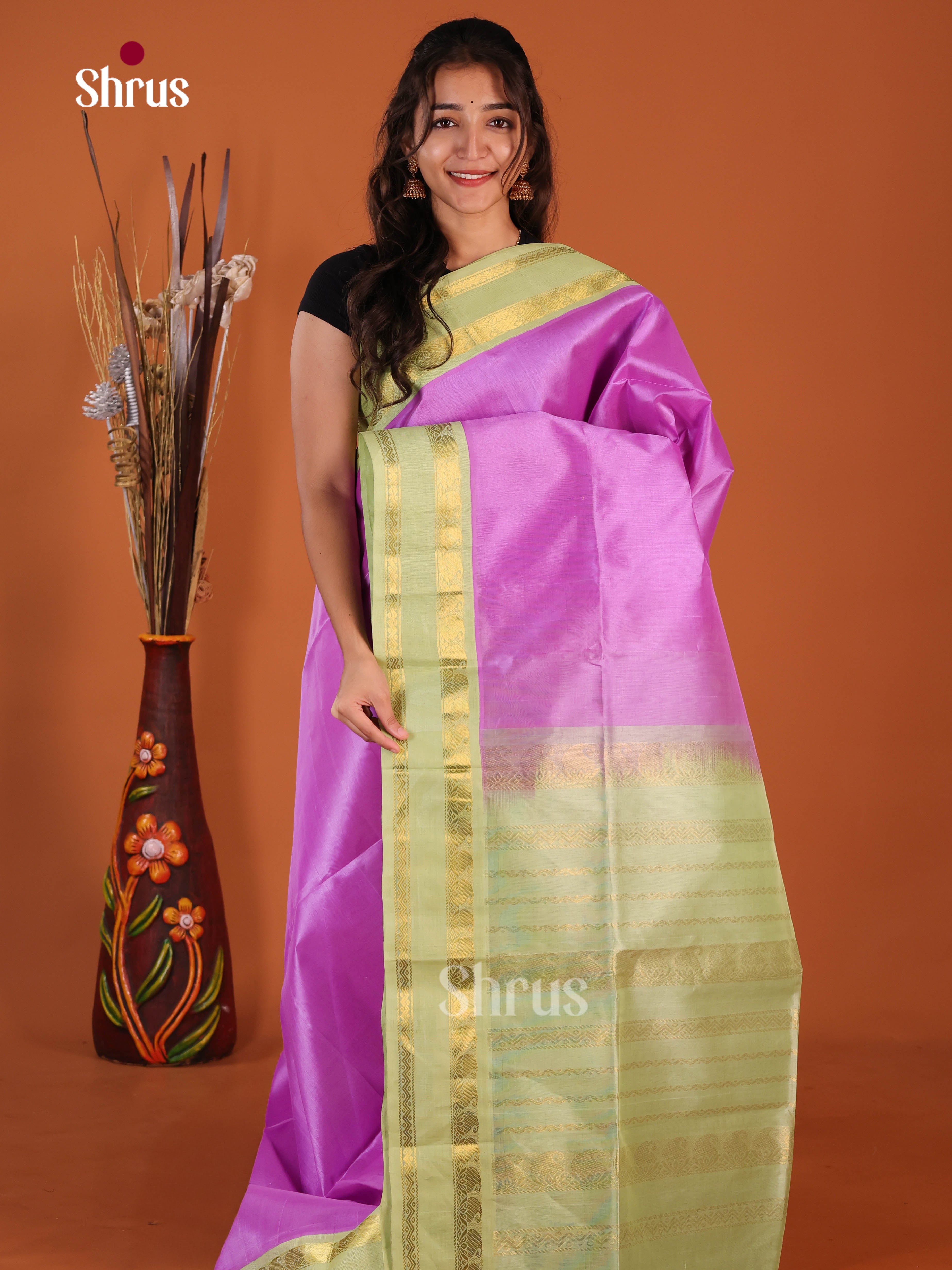Purple & Green - Korvai-Big border Saree