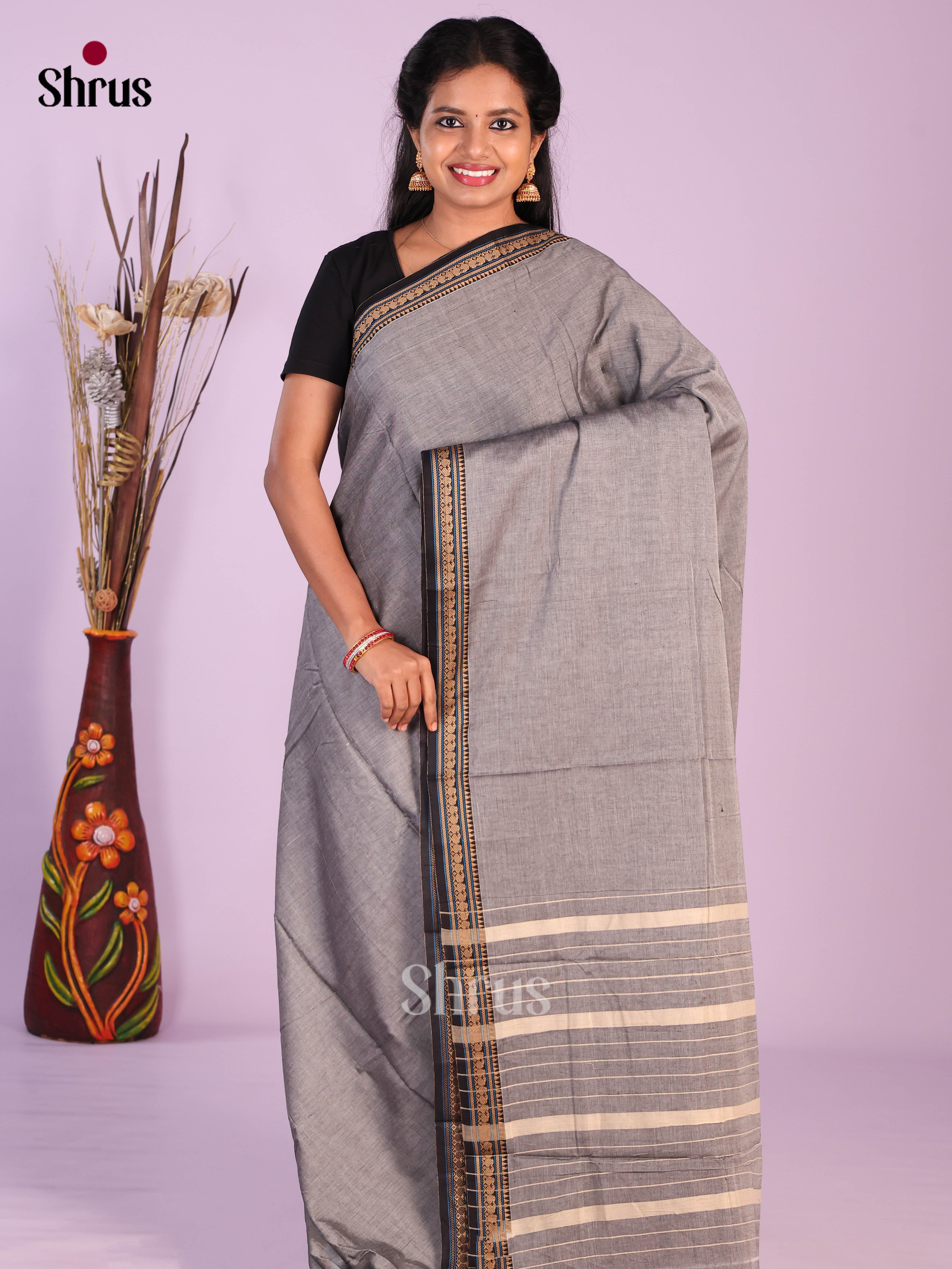 Grey & Black - Narayanpet Cotton Saree