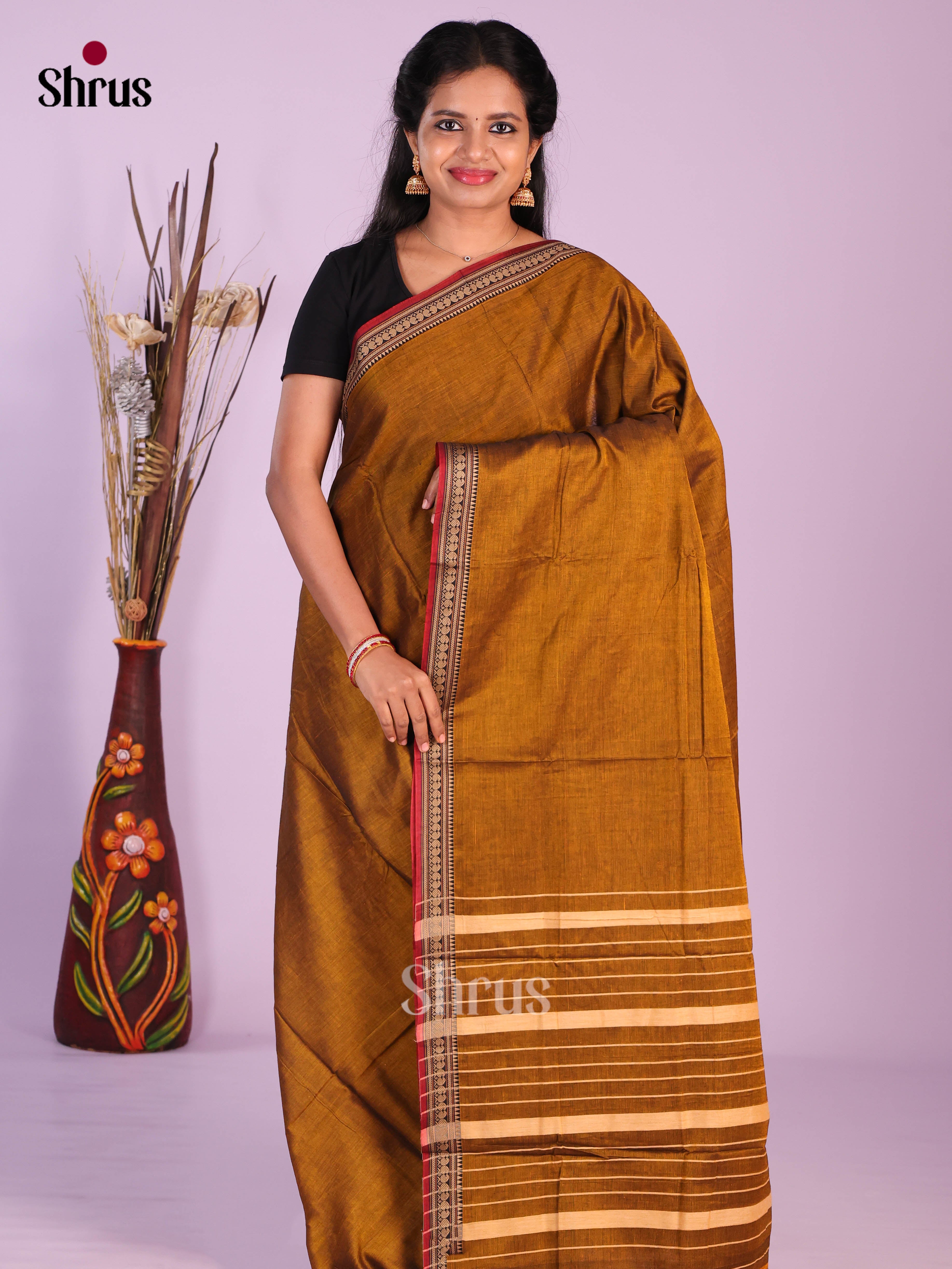 Mustard & Red - Narayanpet Cotton Saree