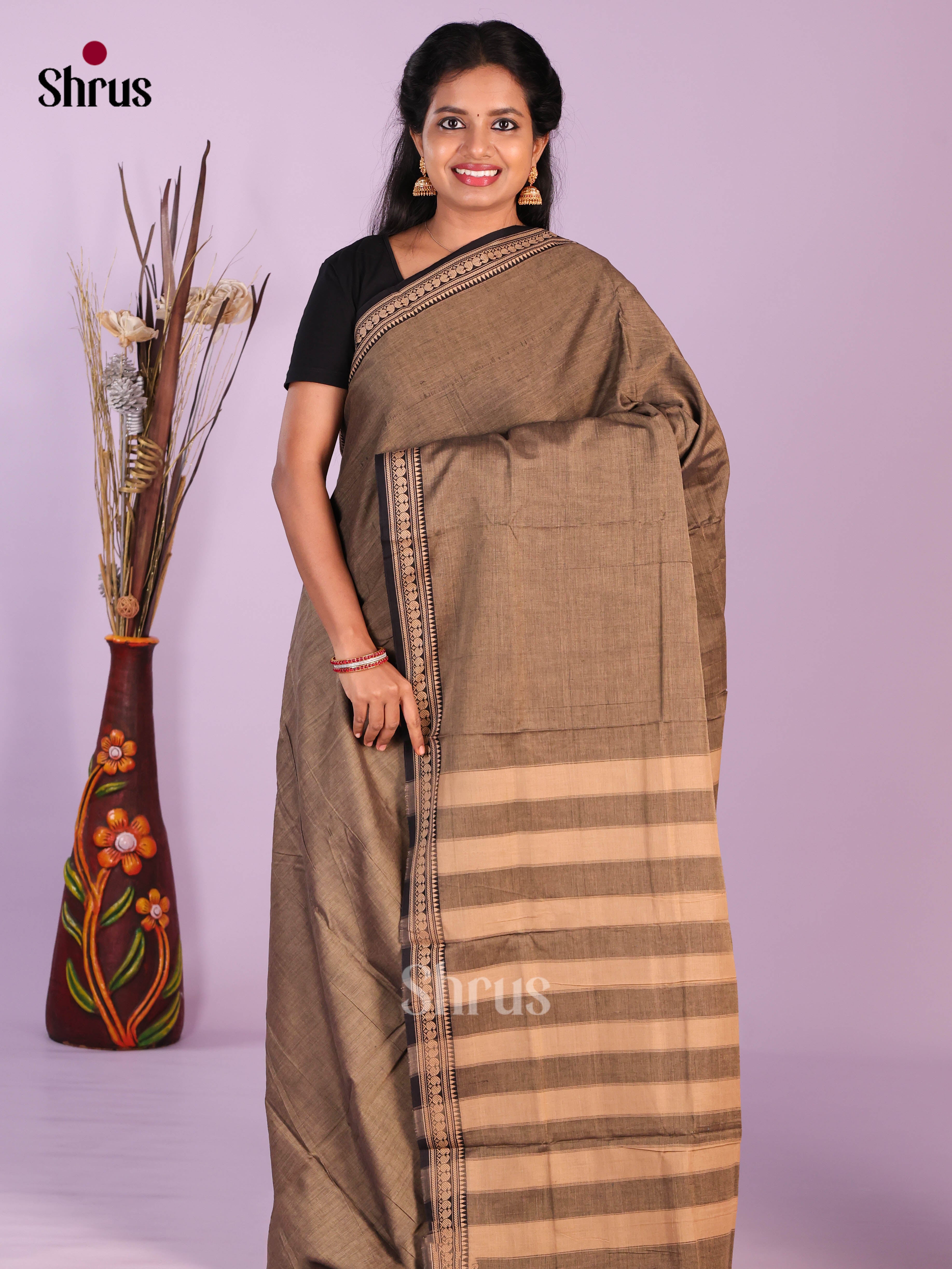 Grey & Black - Narayanpet Cotton Saree