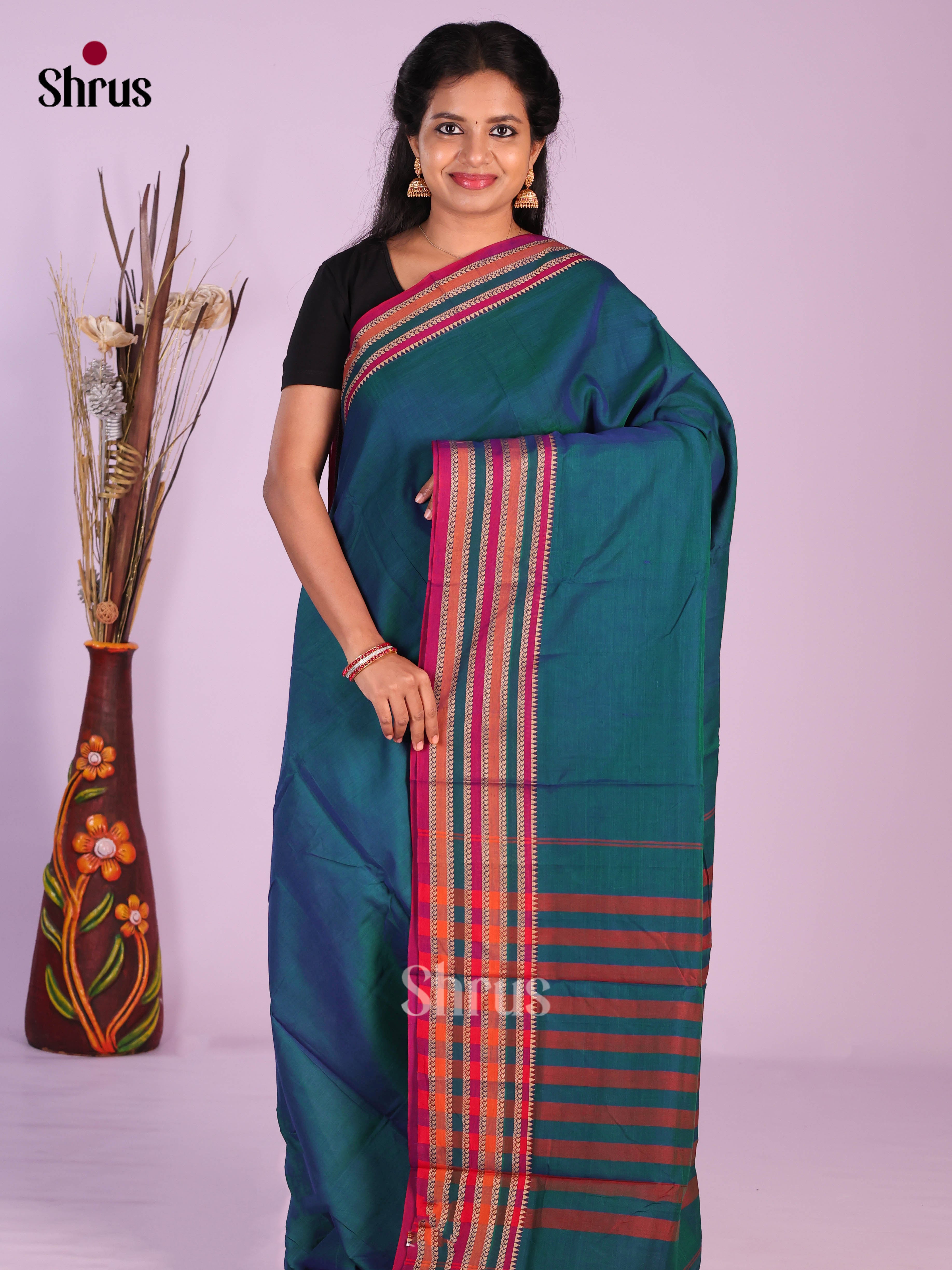 Peacock Blue & Purple - Narayanpet Cotton Saree