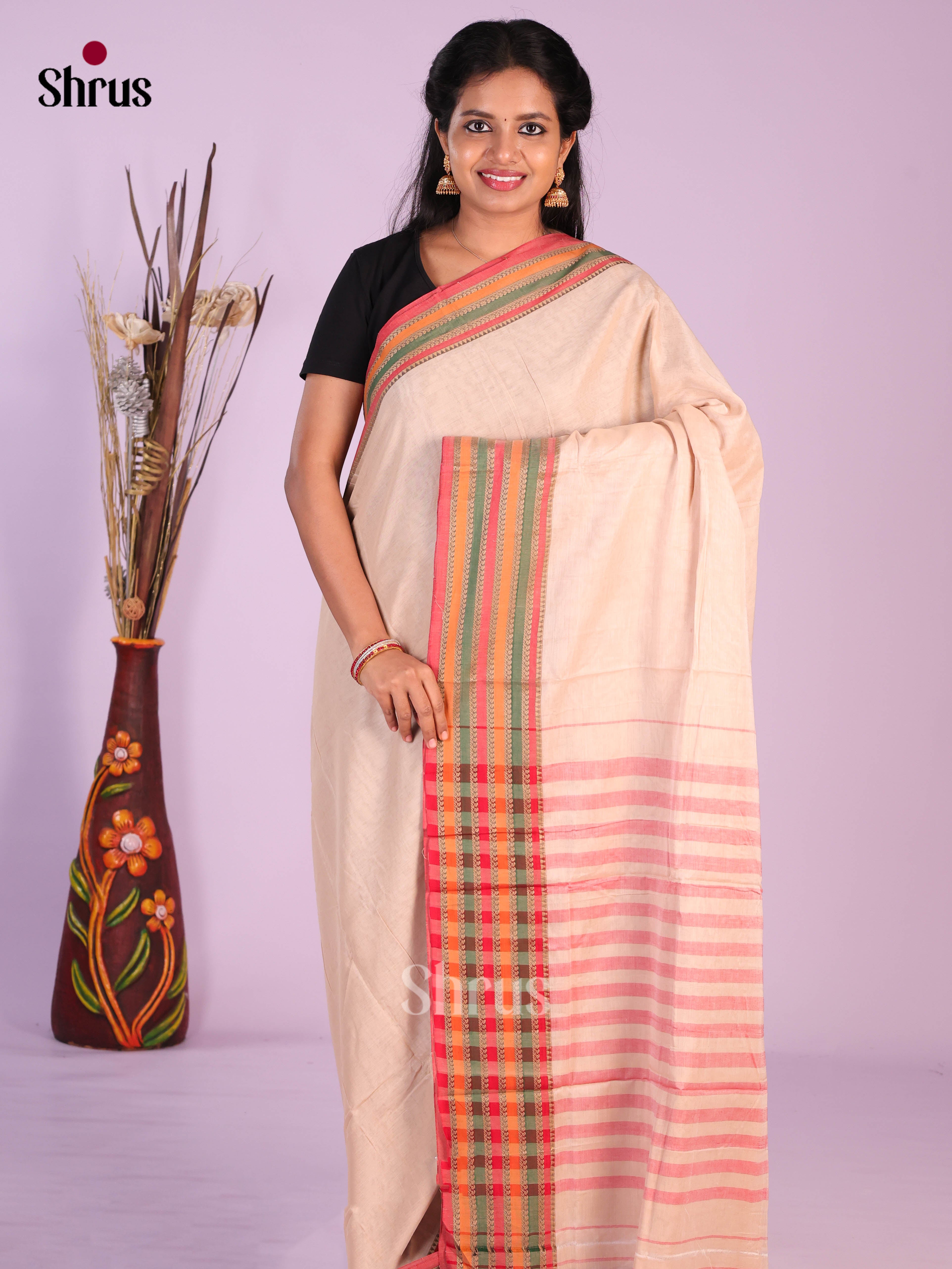 Cream & Pink- Narayanpet Cotton Saree