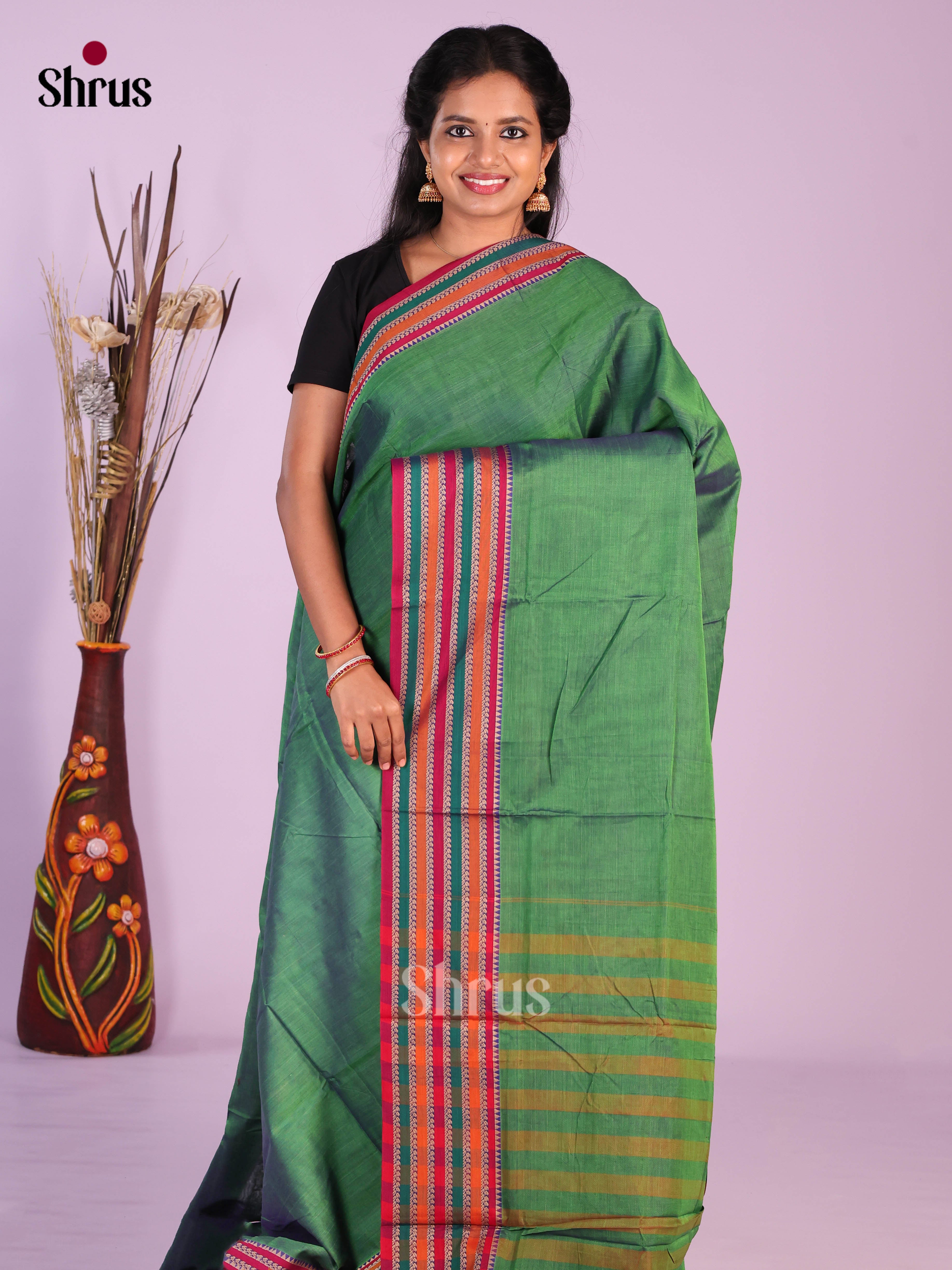 Green & Purple - Narayanpet Cotton Saree