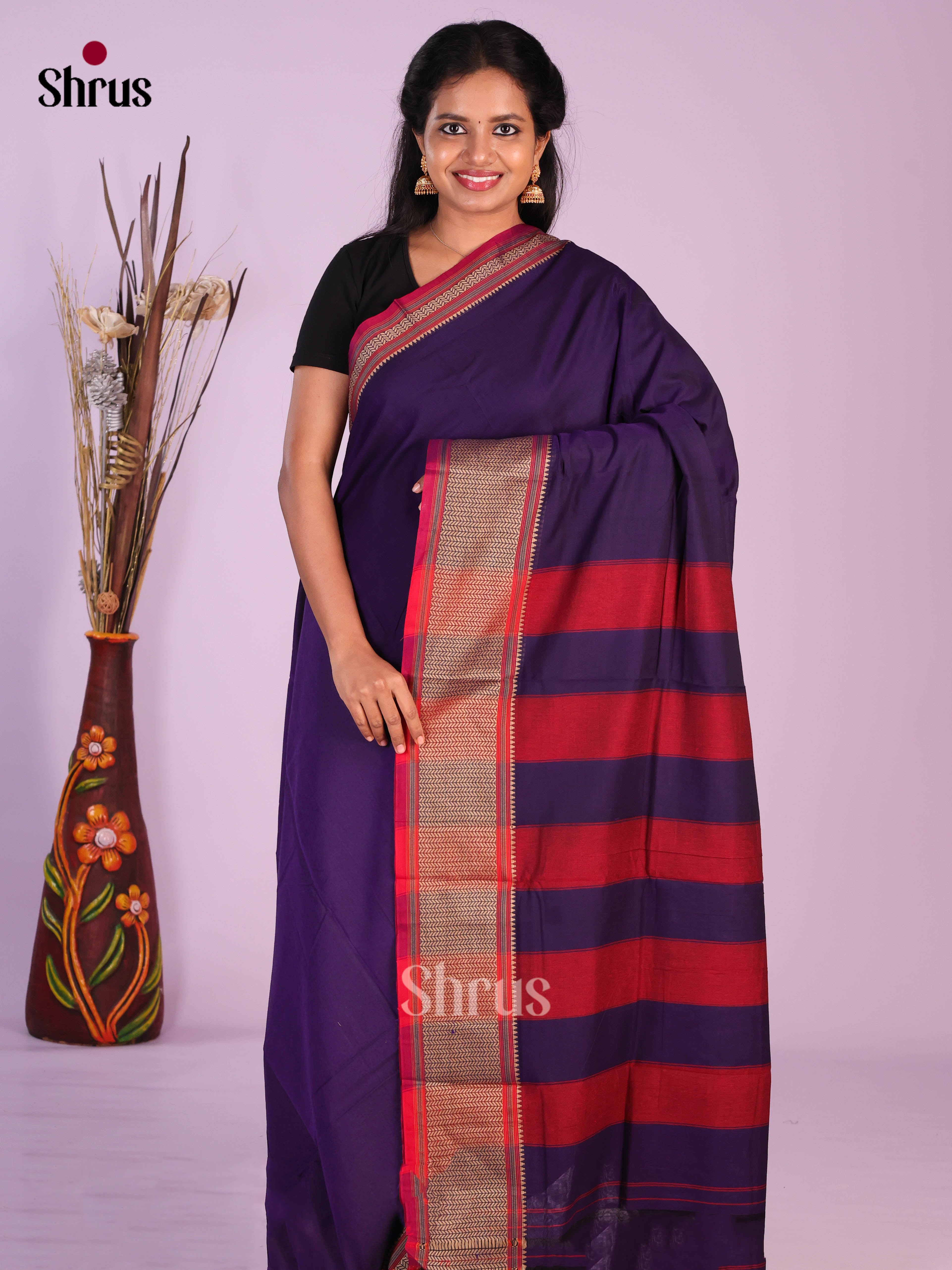 Violet & Red - Narayanpet Cotton Saree