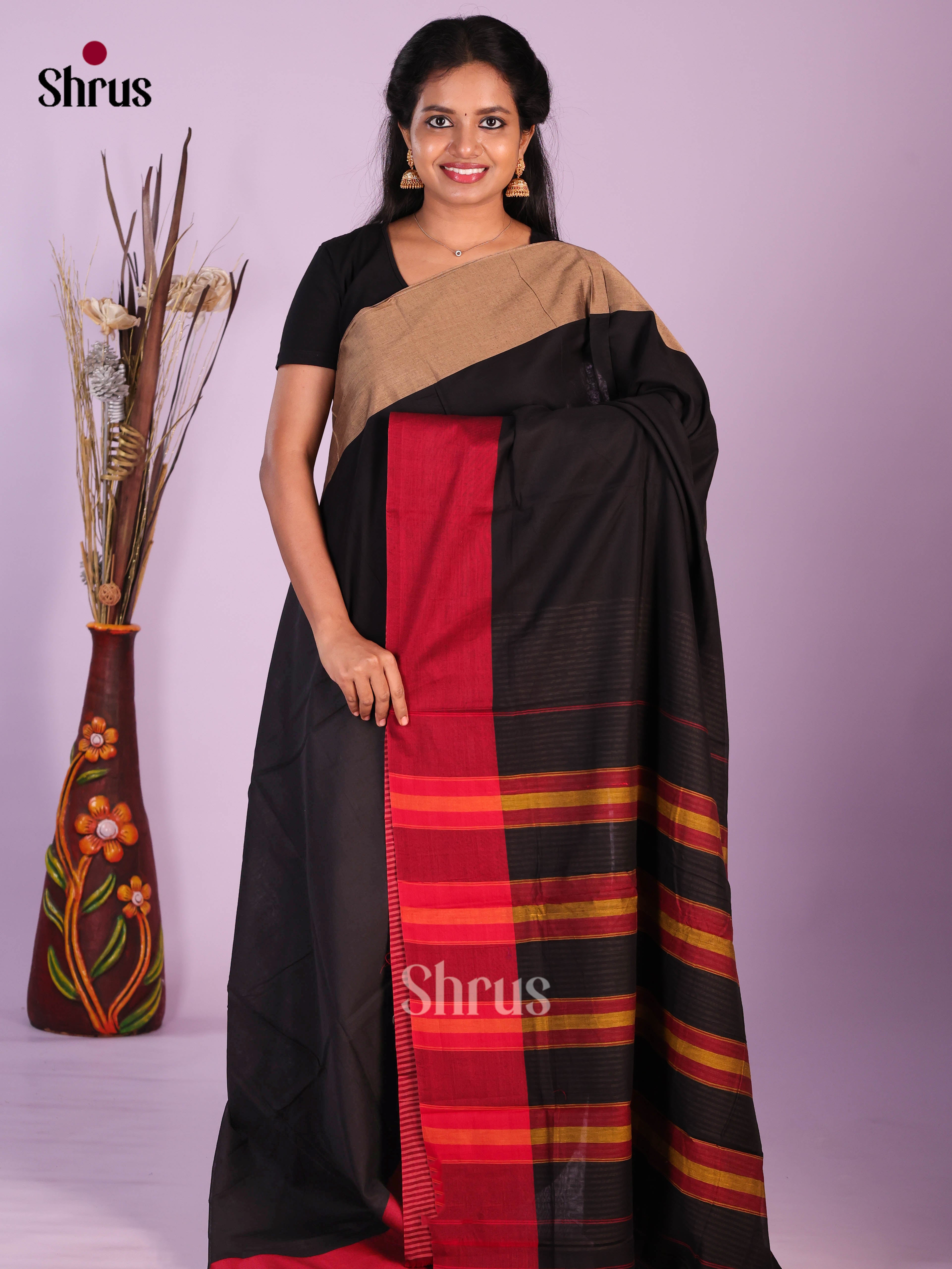 Black & Red- Narayanpet Cotton Saree