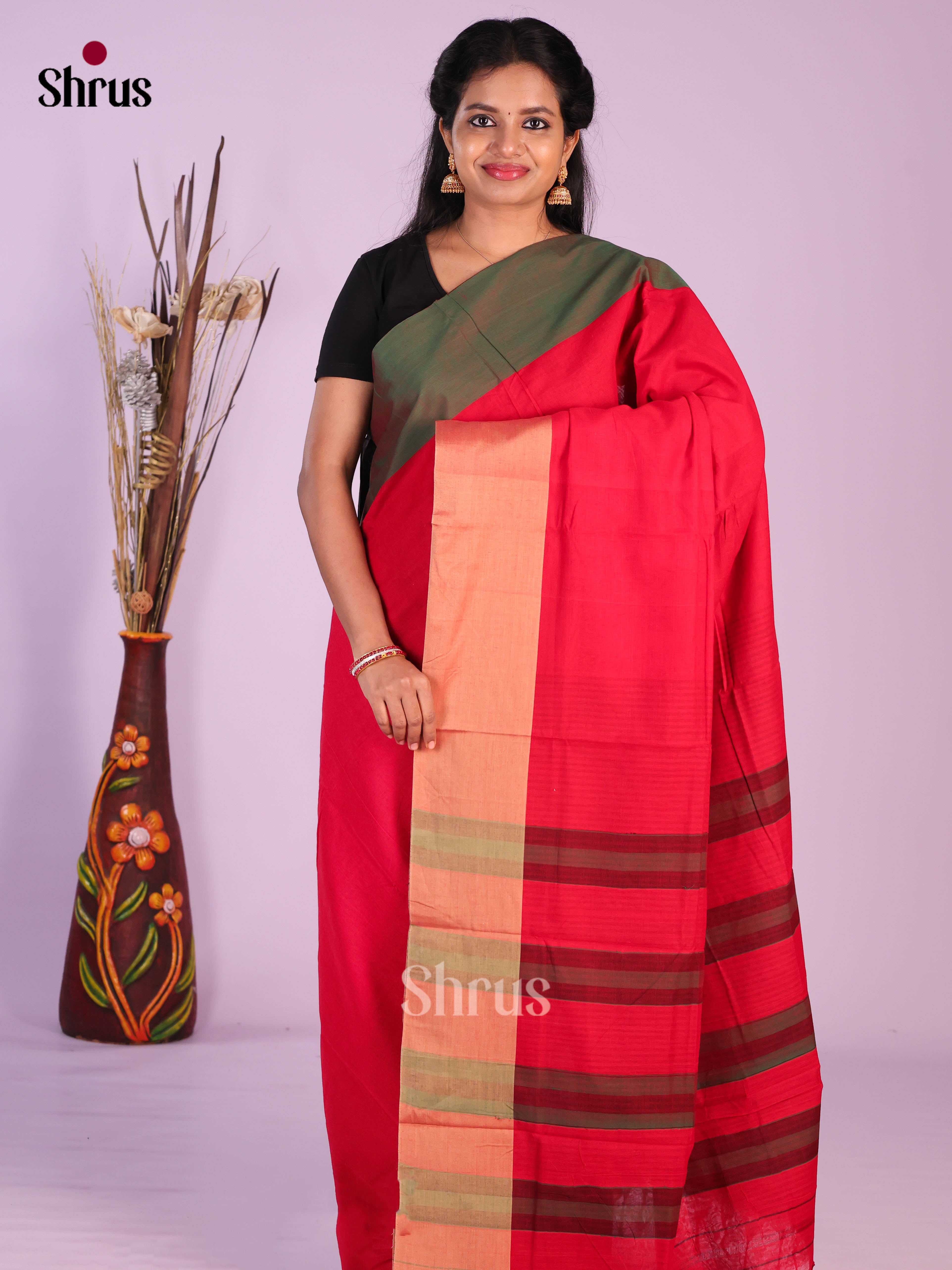 Red & Green - Narayanpet Cotton Saree