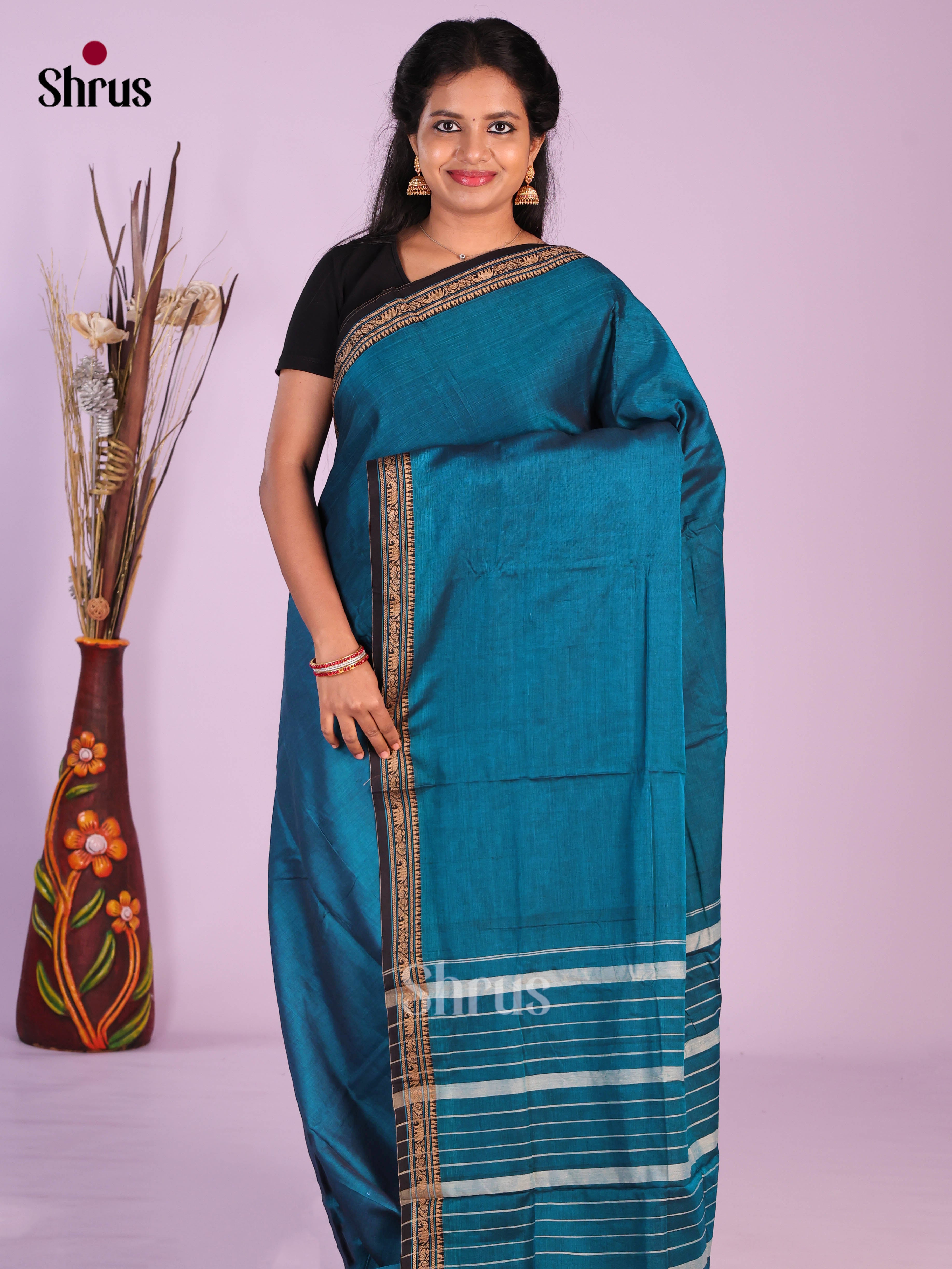 Peacock blue & Black- Narayanpet Cotton Saree