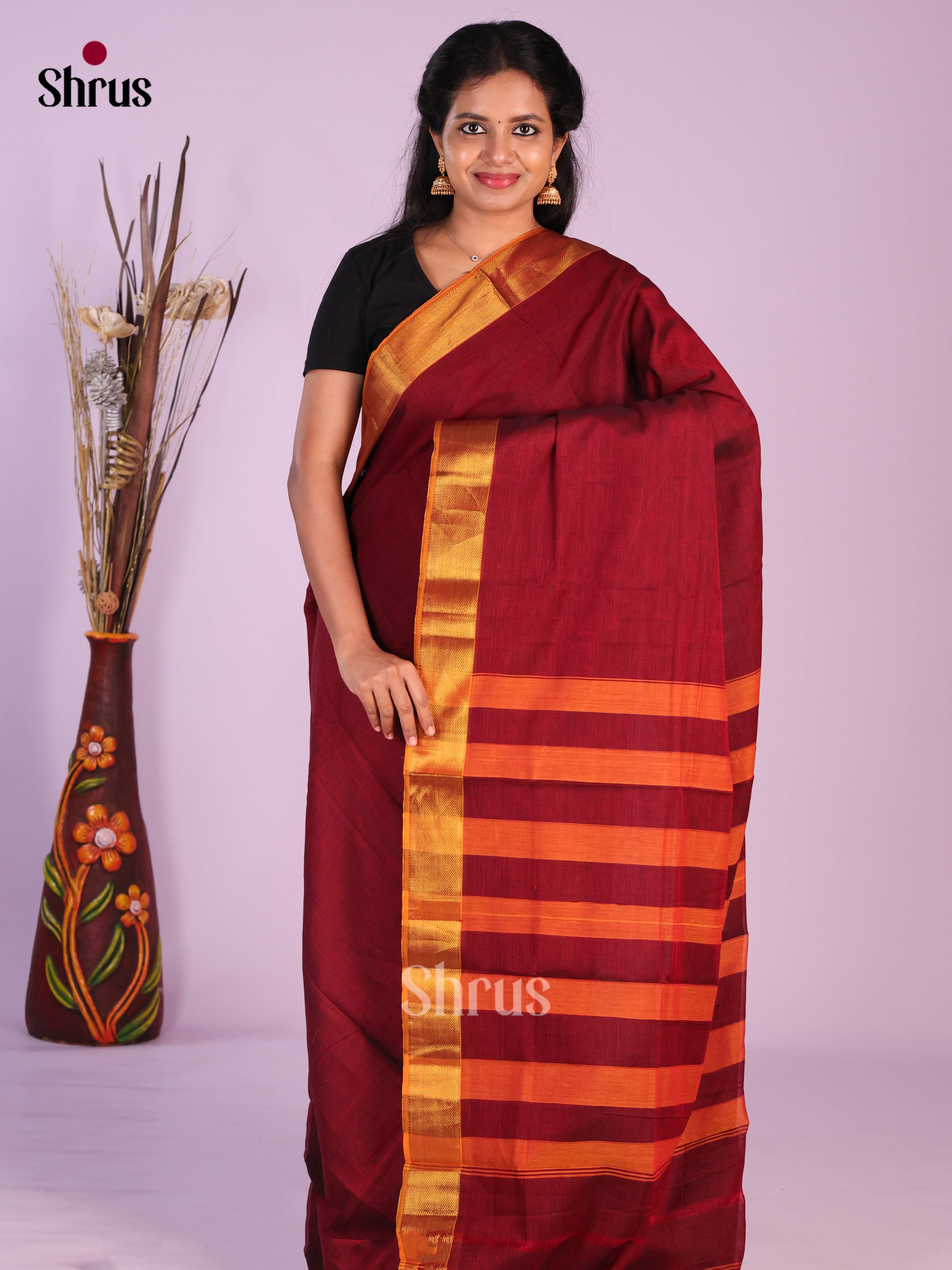 Maroon & Mustard - Narayanpet Cotton Saree