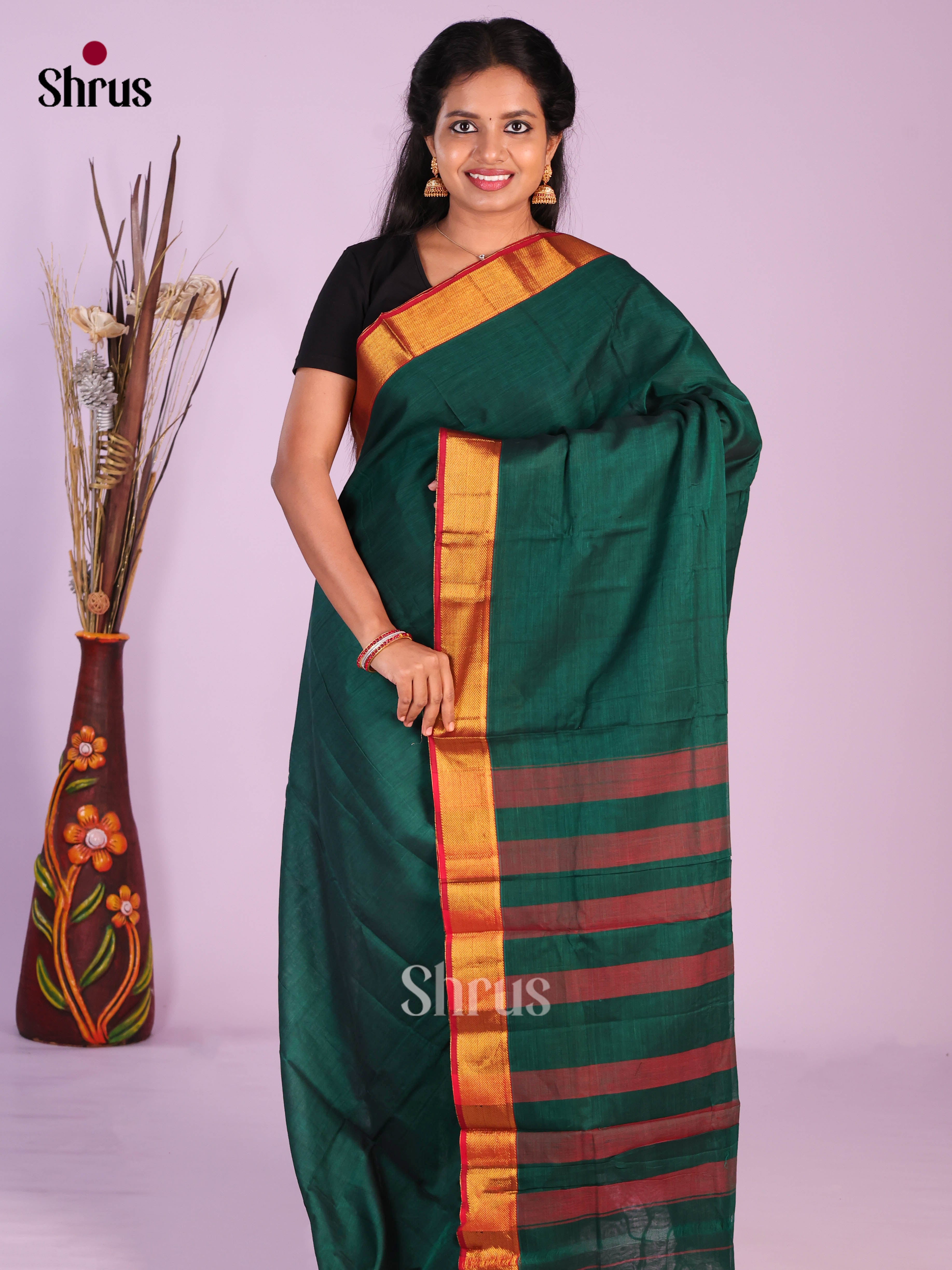 Peacock Green & Red- Narayanpet Cotton Saree
