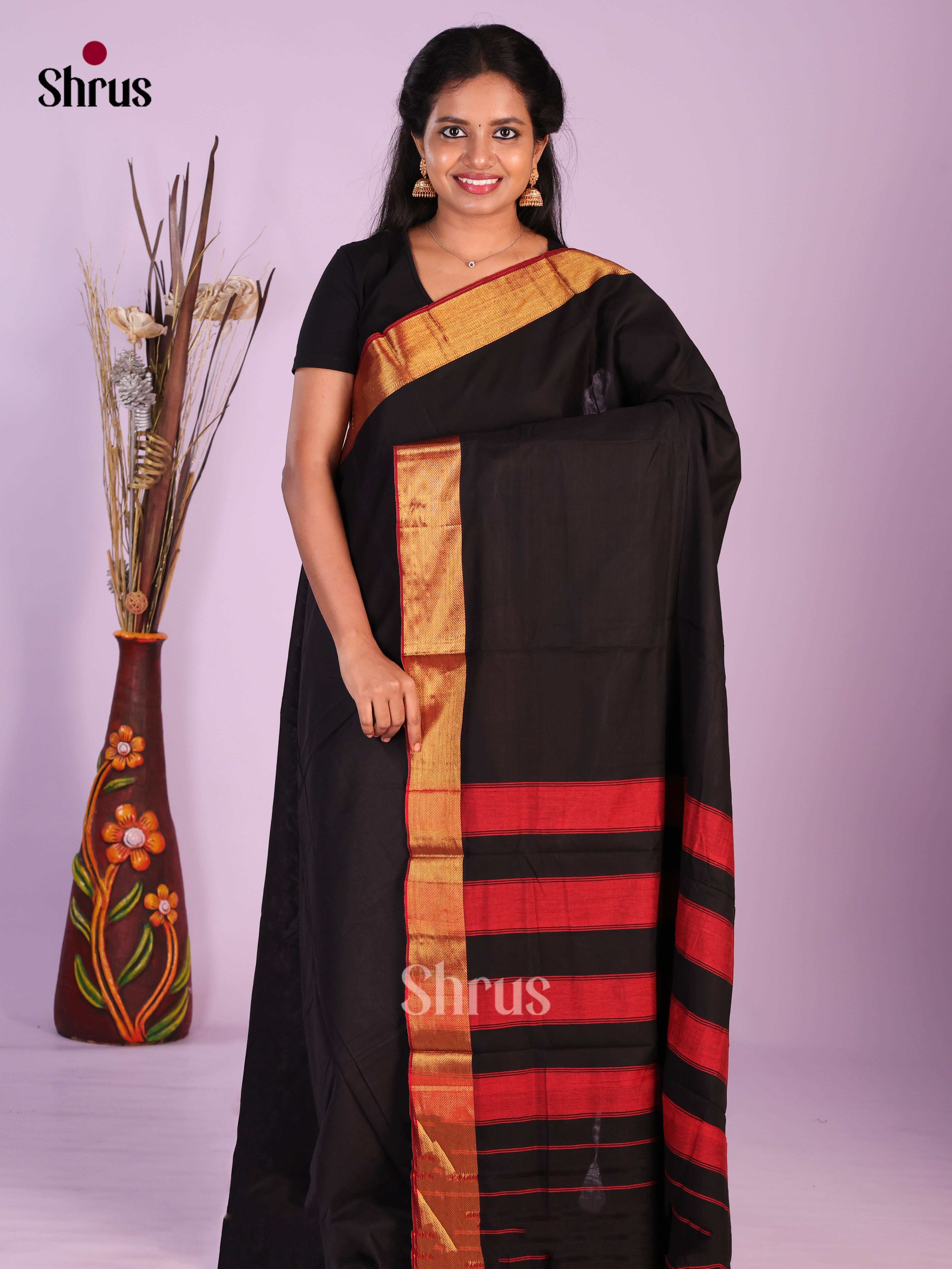 Black & Red - Narayanpet Cotton Saree
