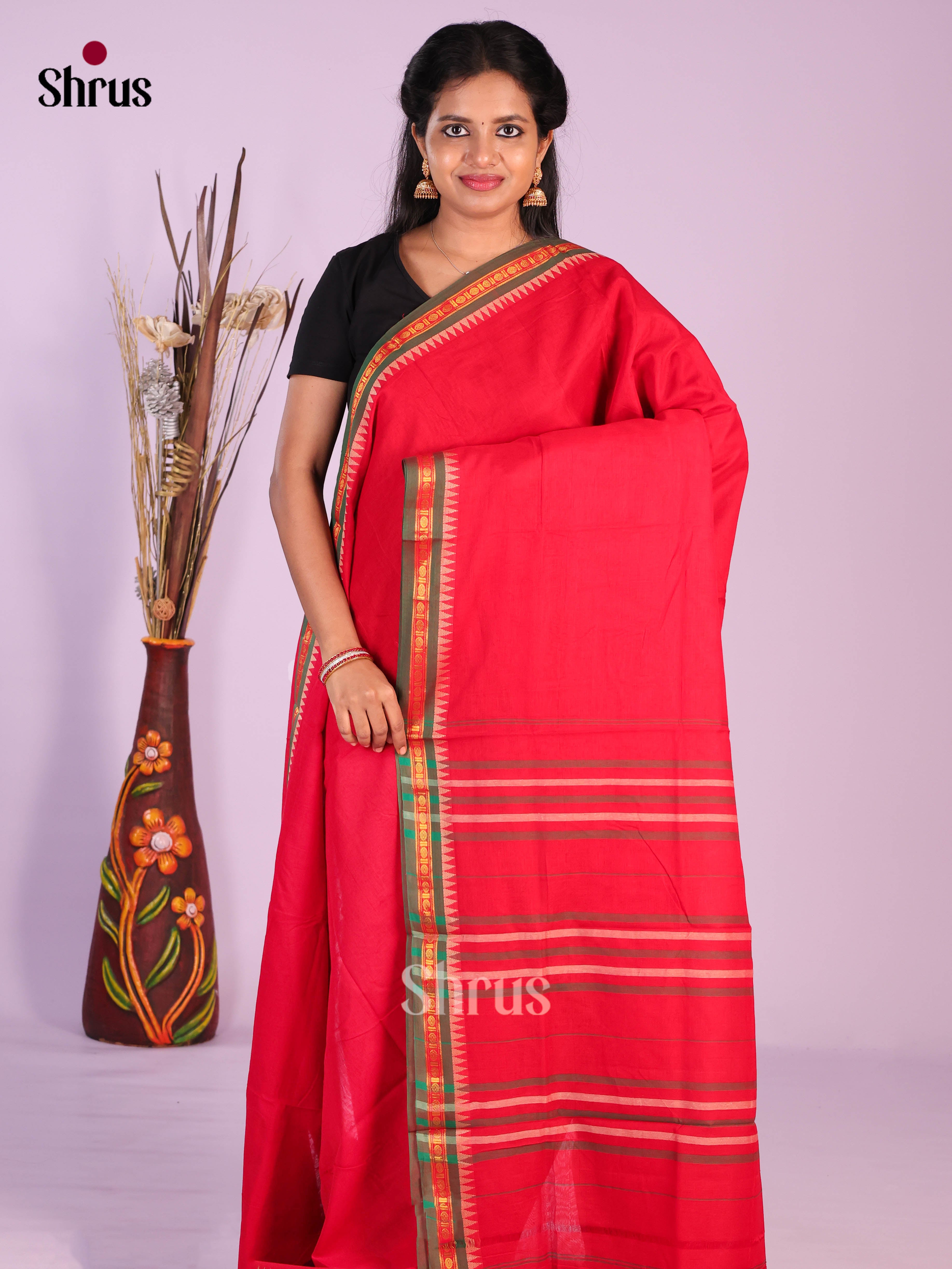 Red & Green - Narayanpet Cotton Saree