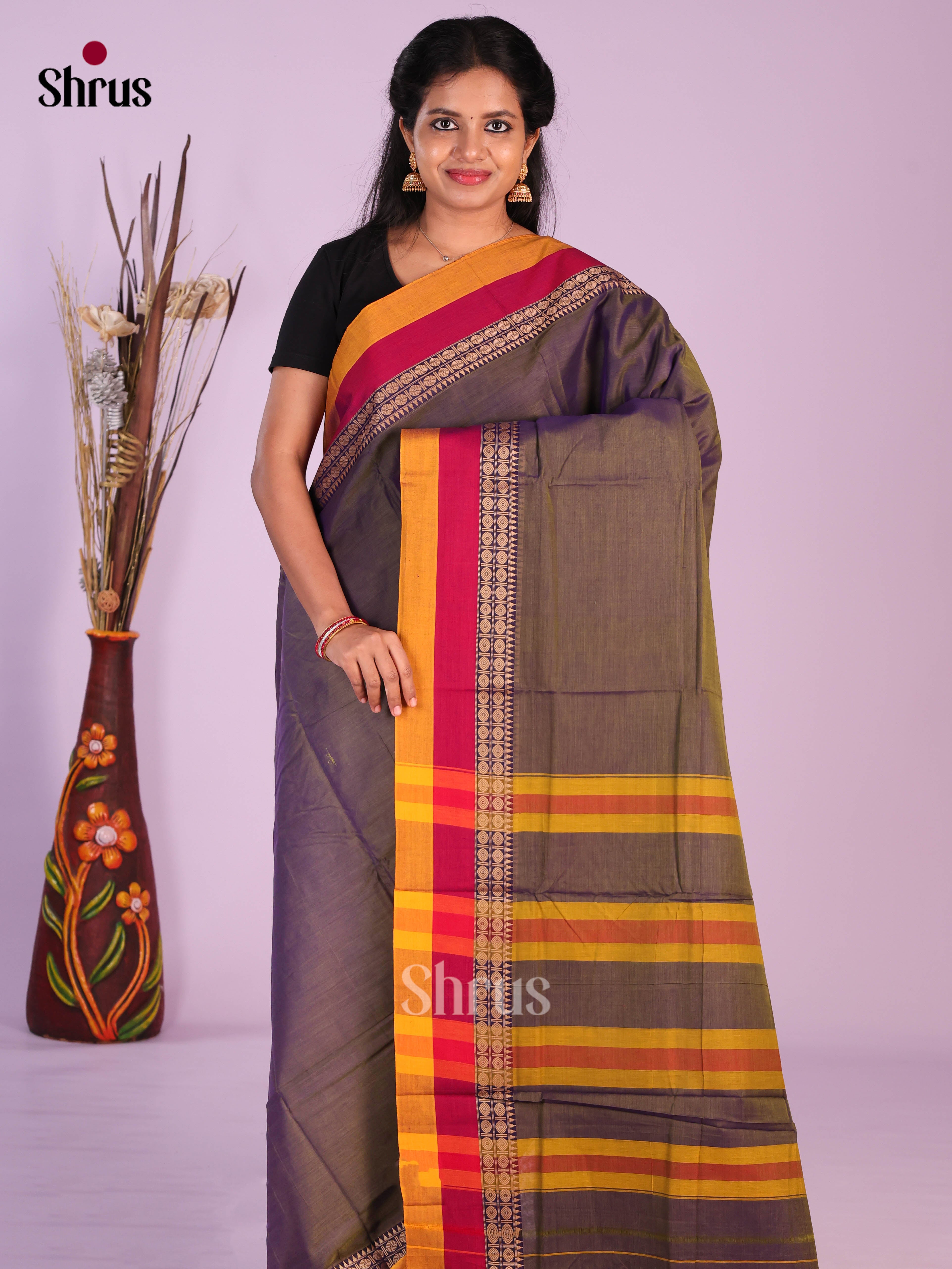 Grey & Red - Narayanpet Cotton Saree