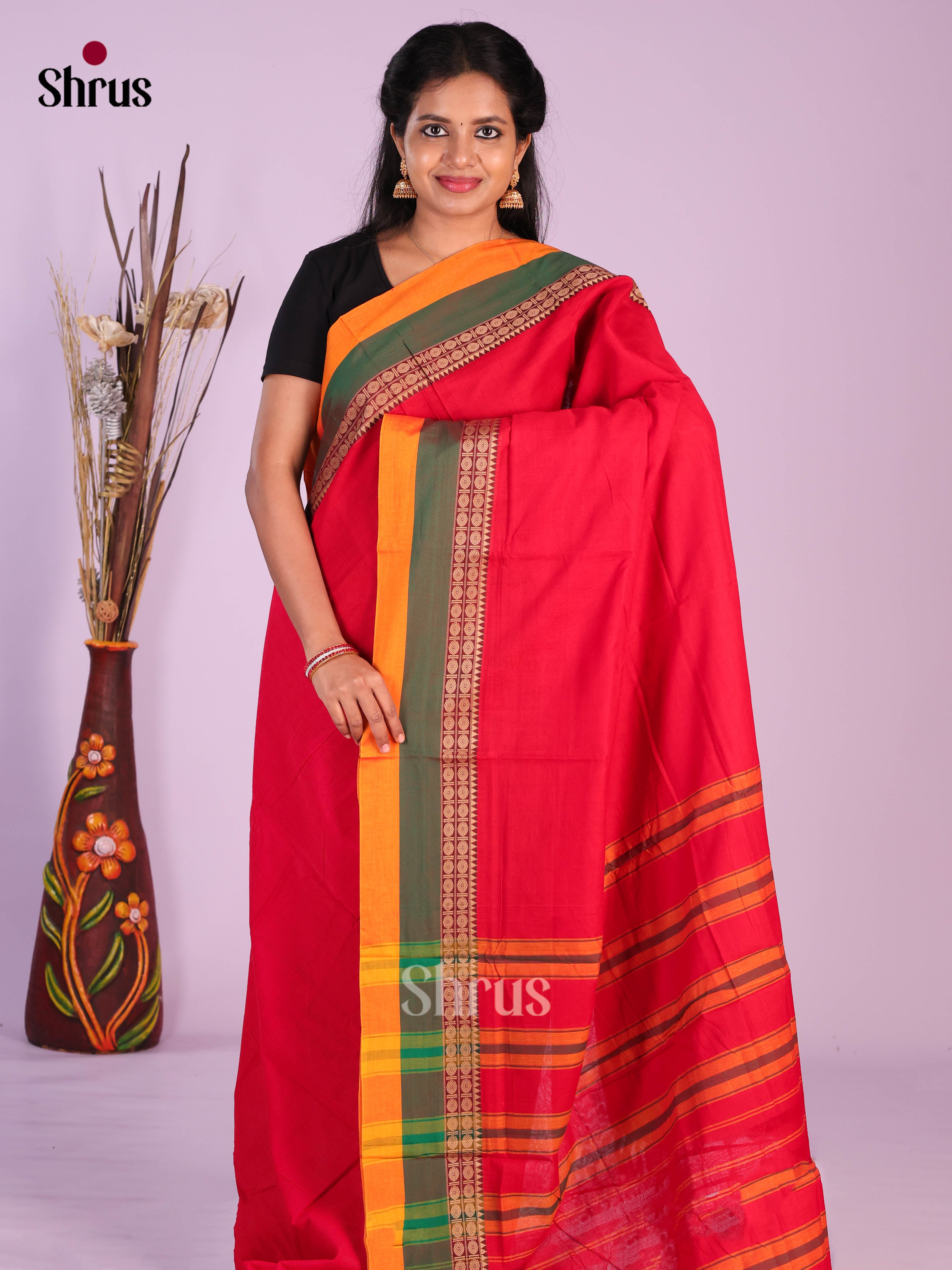 Red & Green - Narayanpet Cotton Saree