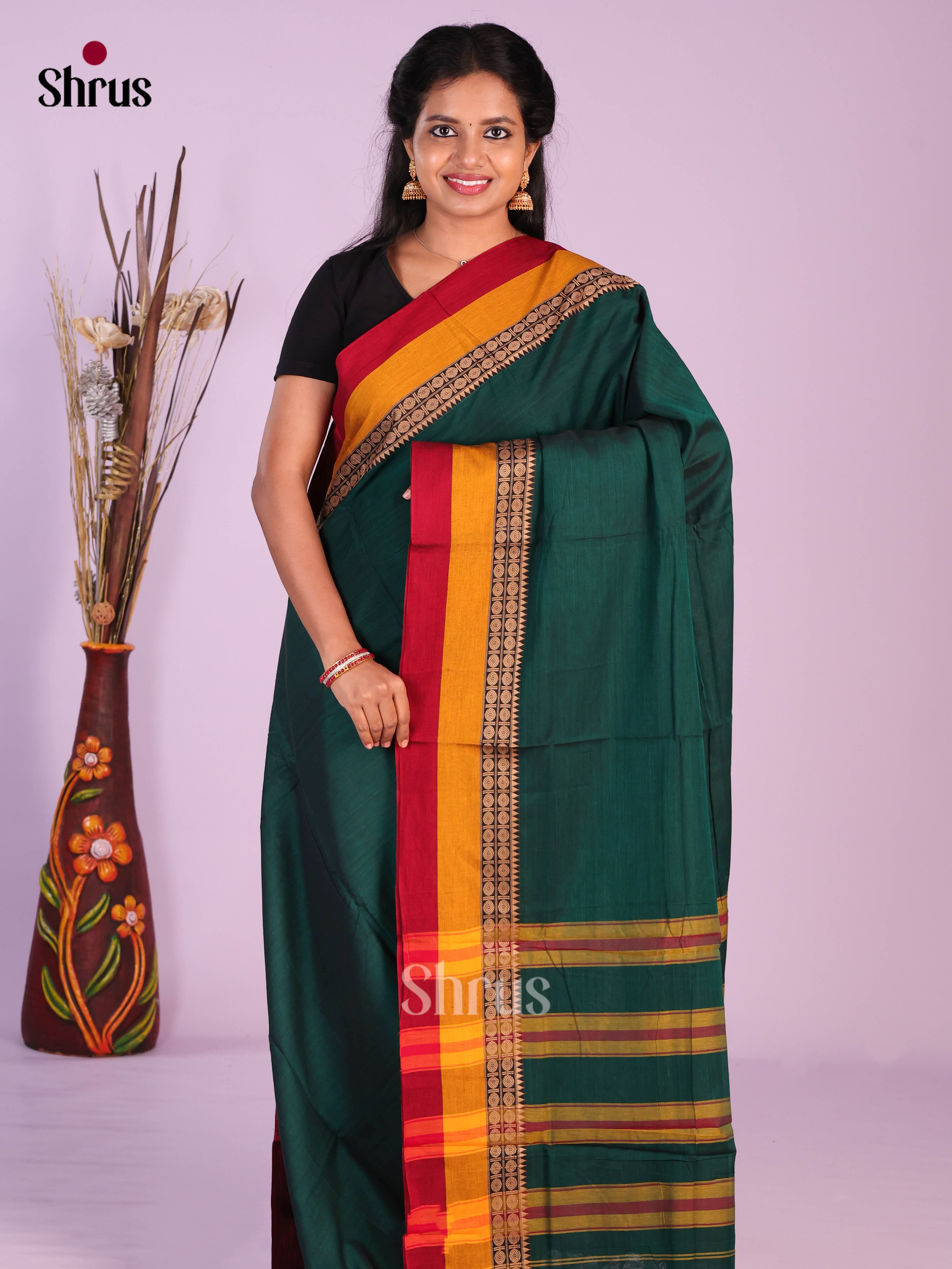 Peacock Green & Red - Narayanpet Cotton Saree