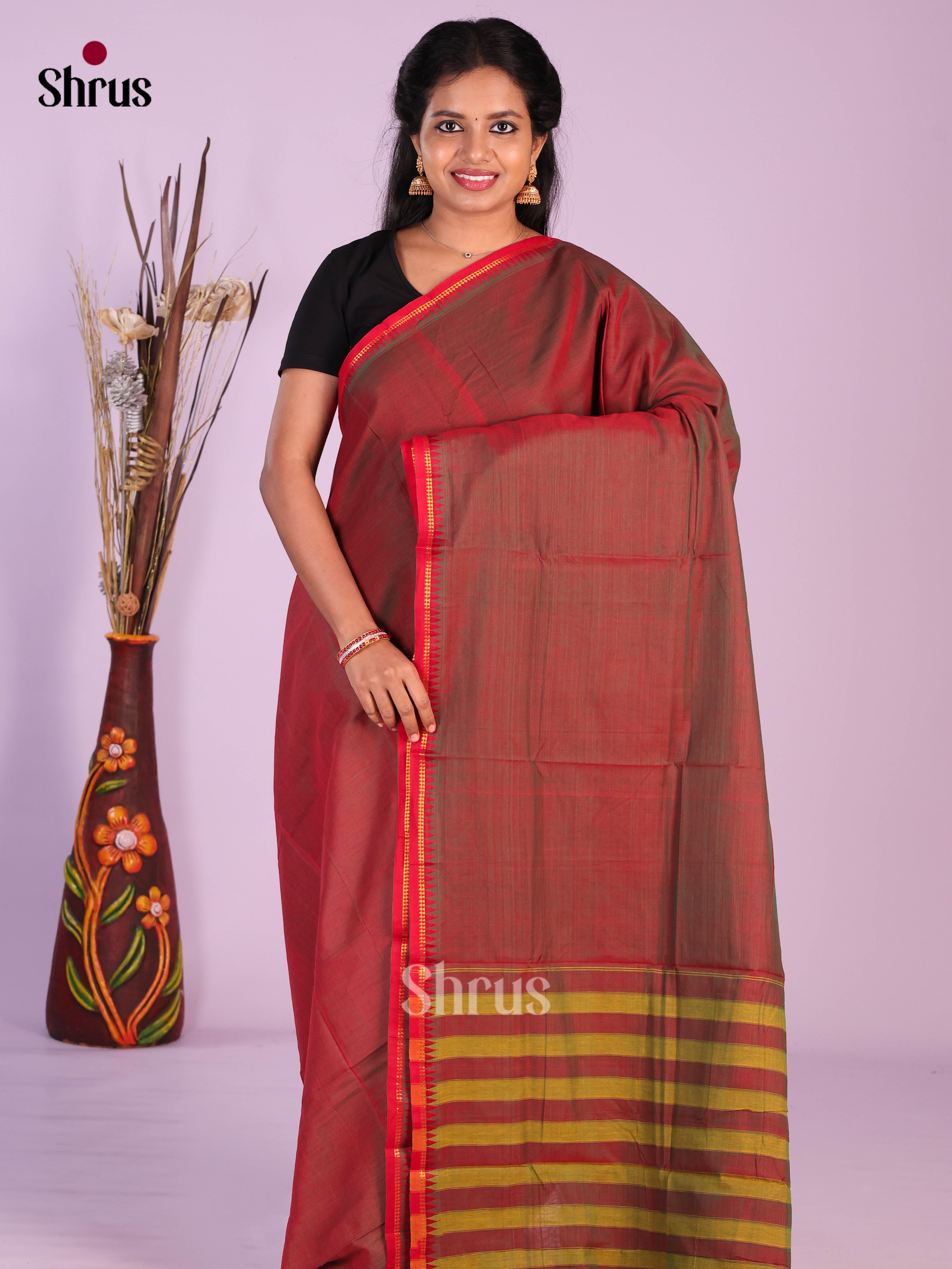 Double Shaded Maroon & Red - Narayanpet Cotton Saree