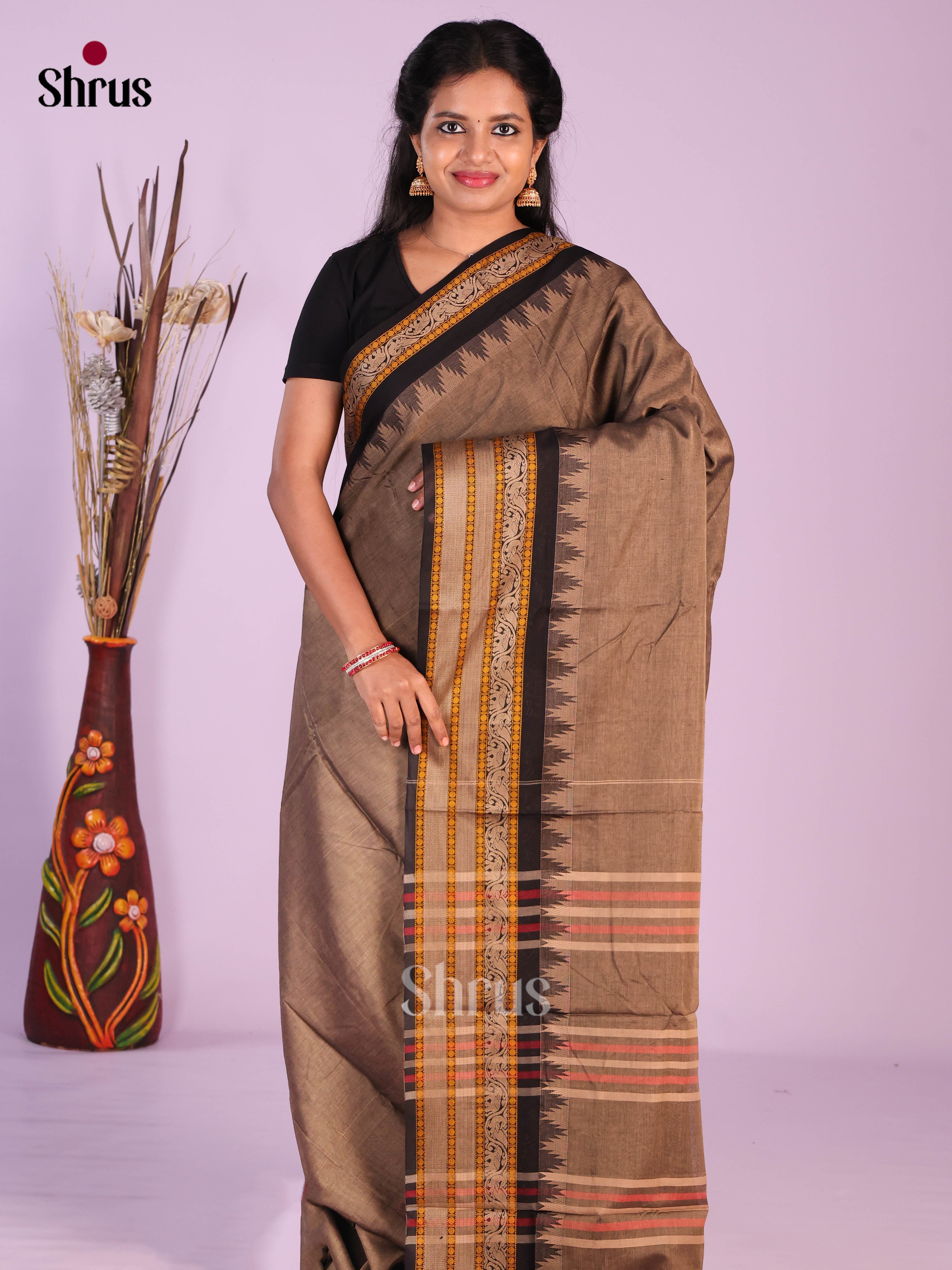 Grey & Black - Narayanpet Cotton Saree