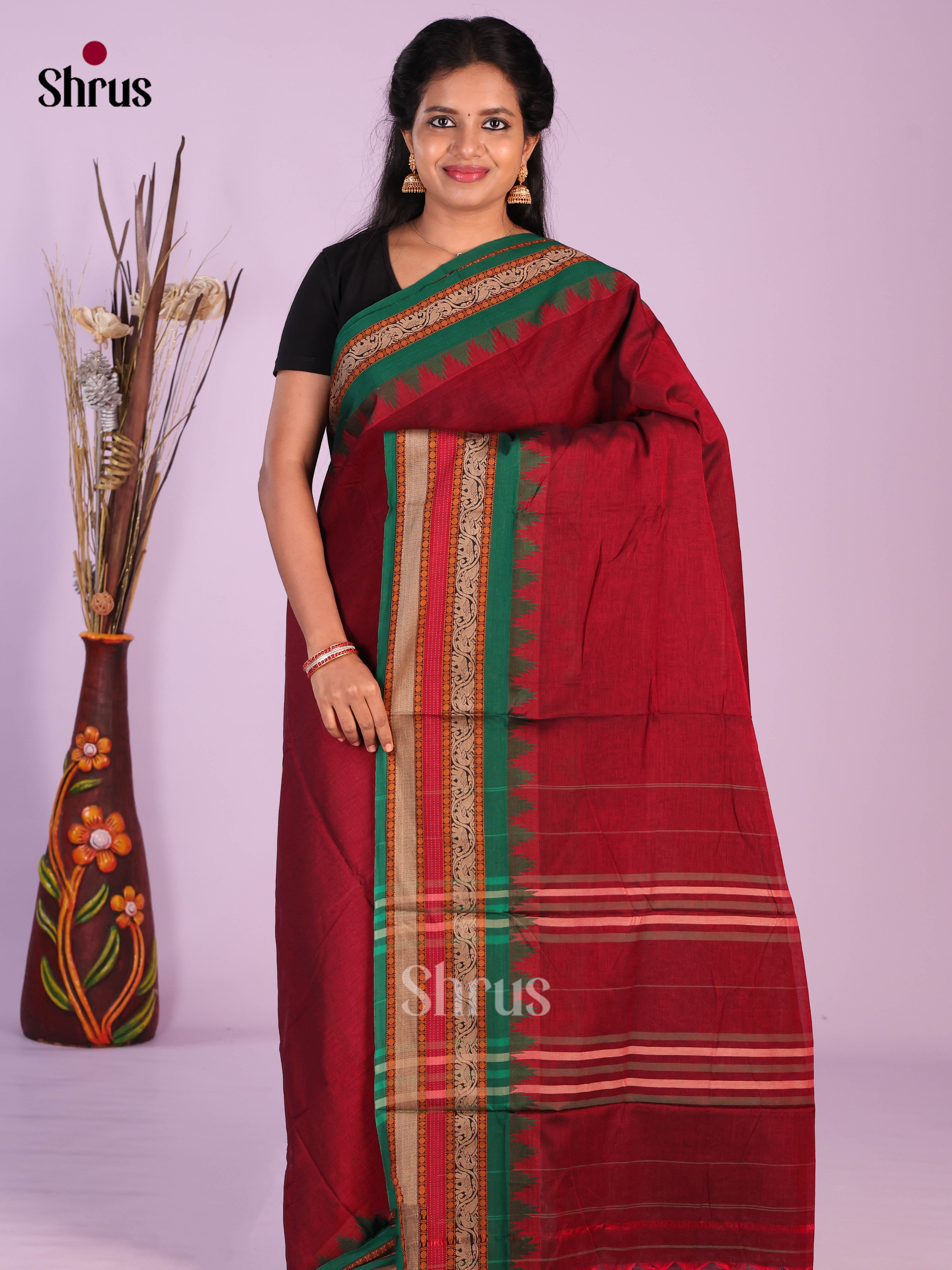 Maroon & Green - Narayanpet Cotton Saree