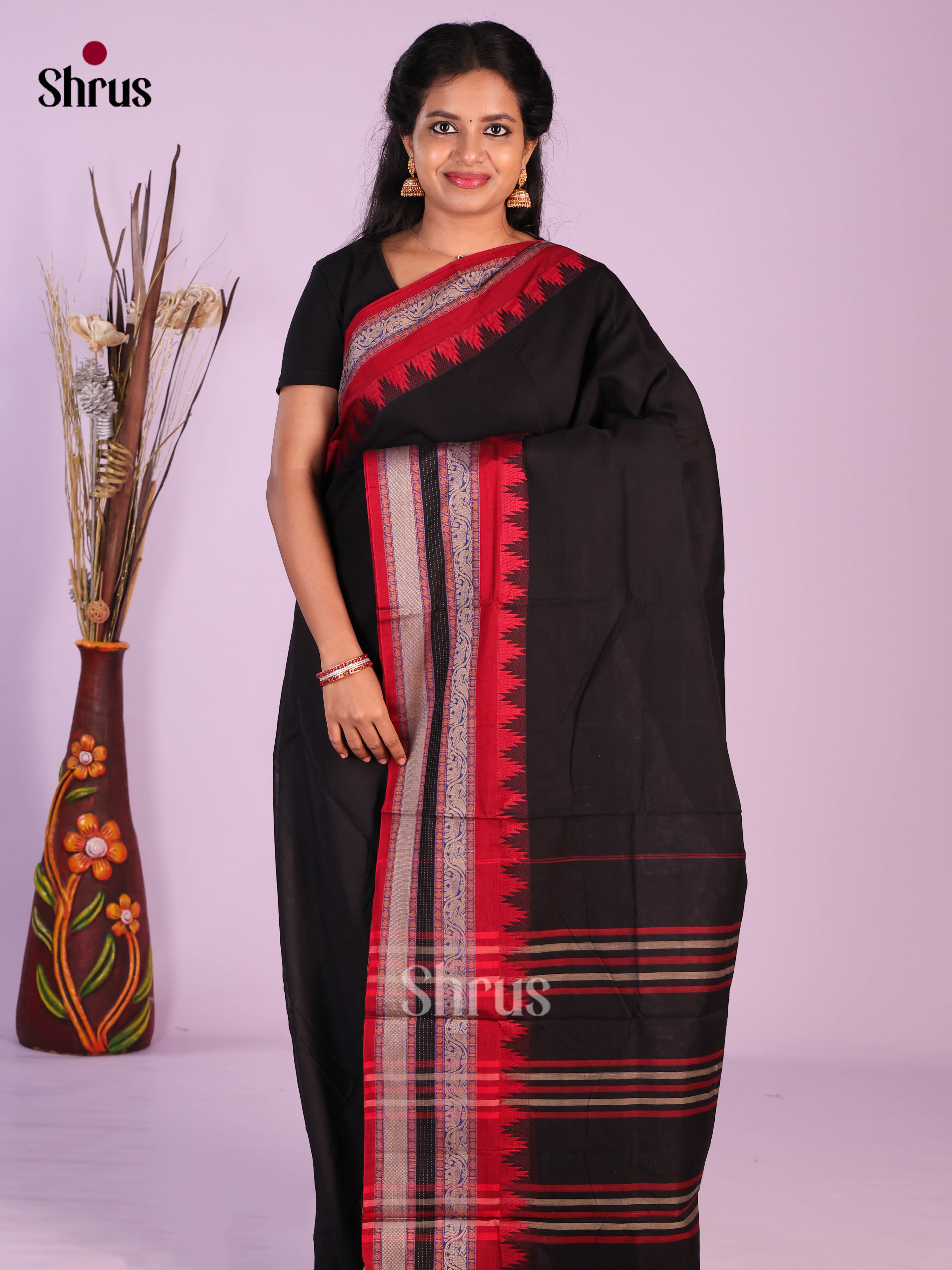 Black & Red- Narayanpet Cotton Saree