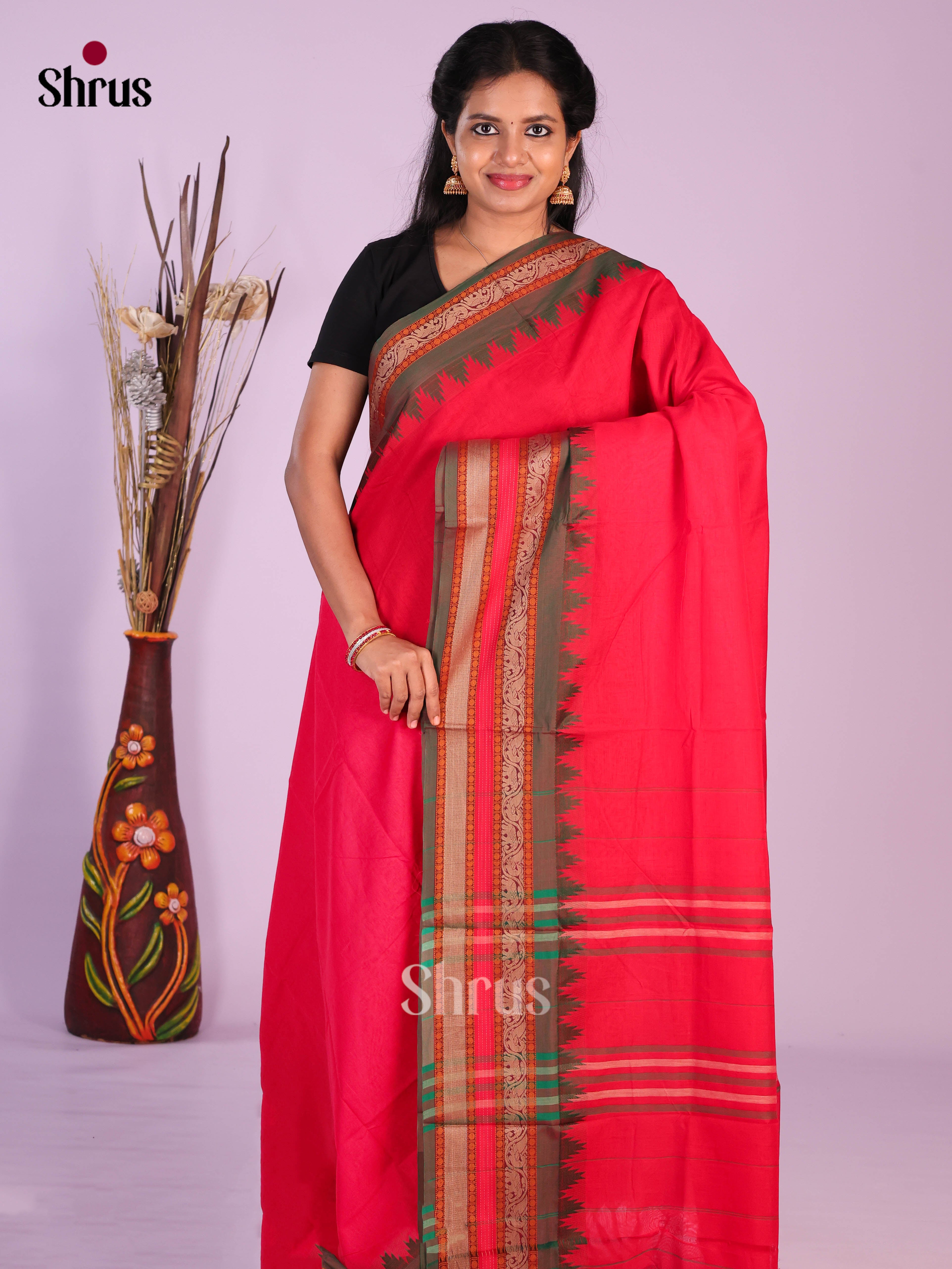Red & Green - Narayanpet Cotton Saree