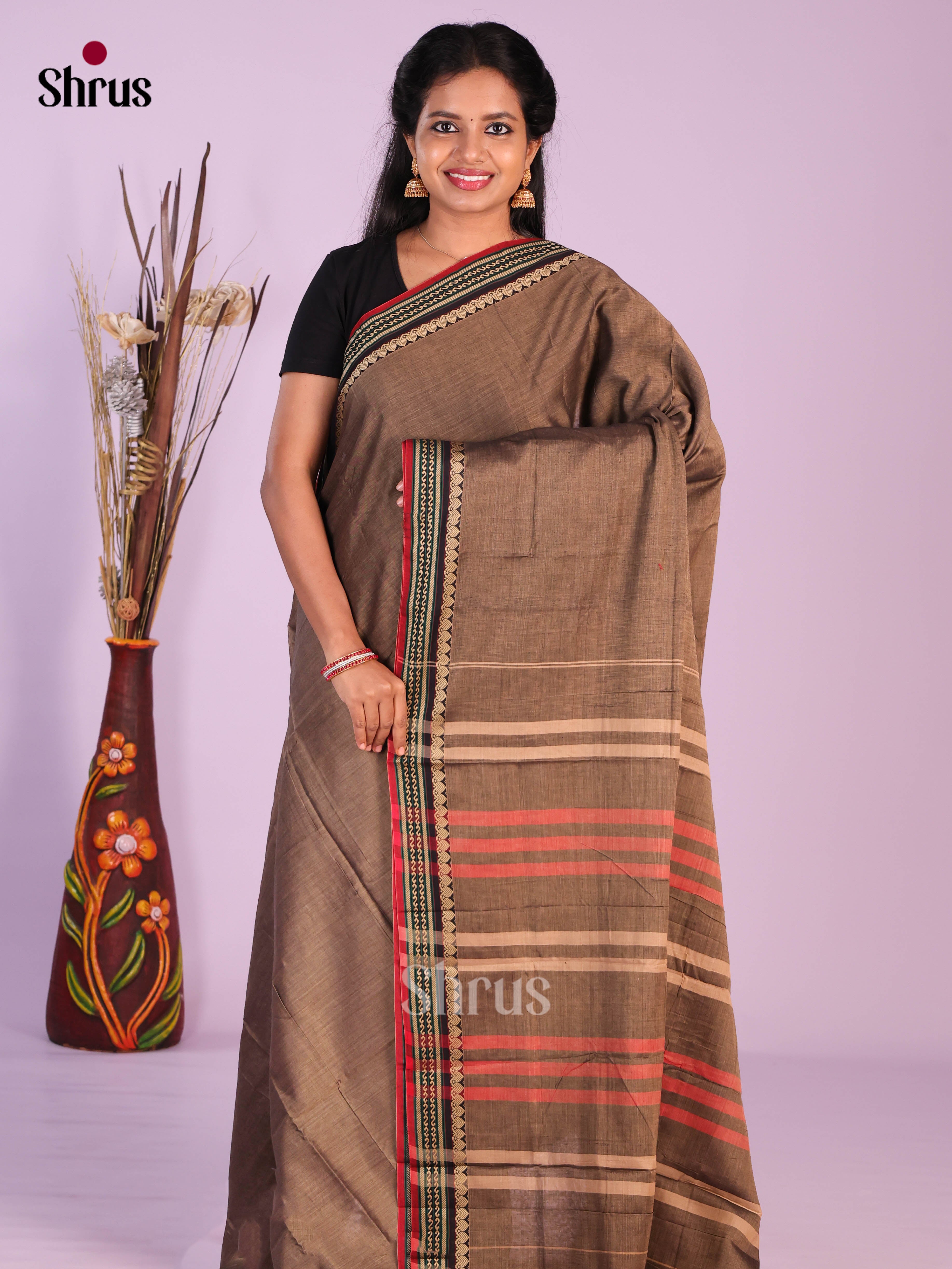 Grey & Black - Narayanpet Cotton Saree