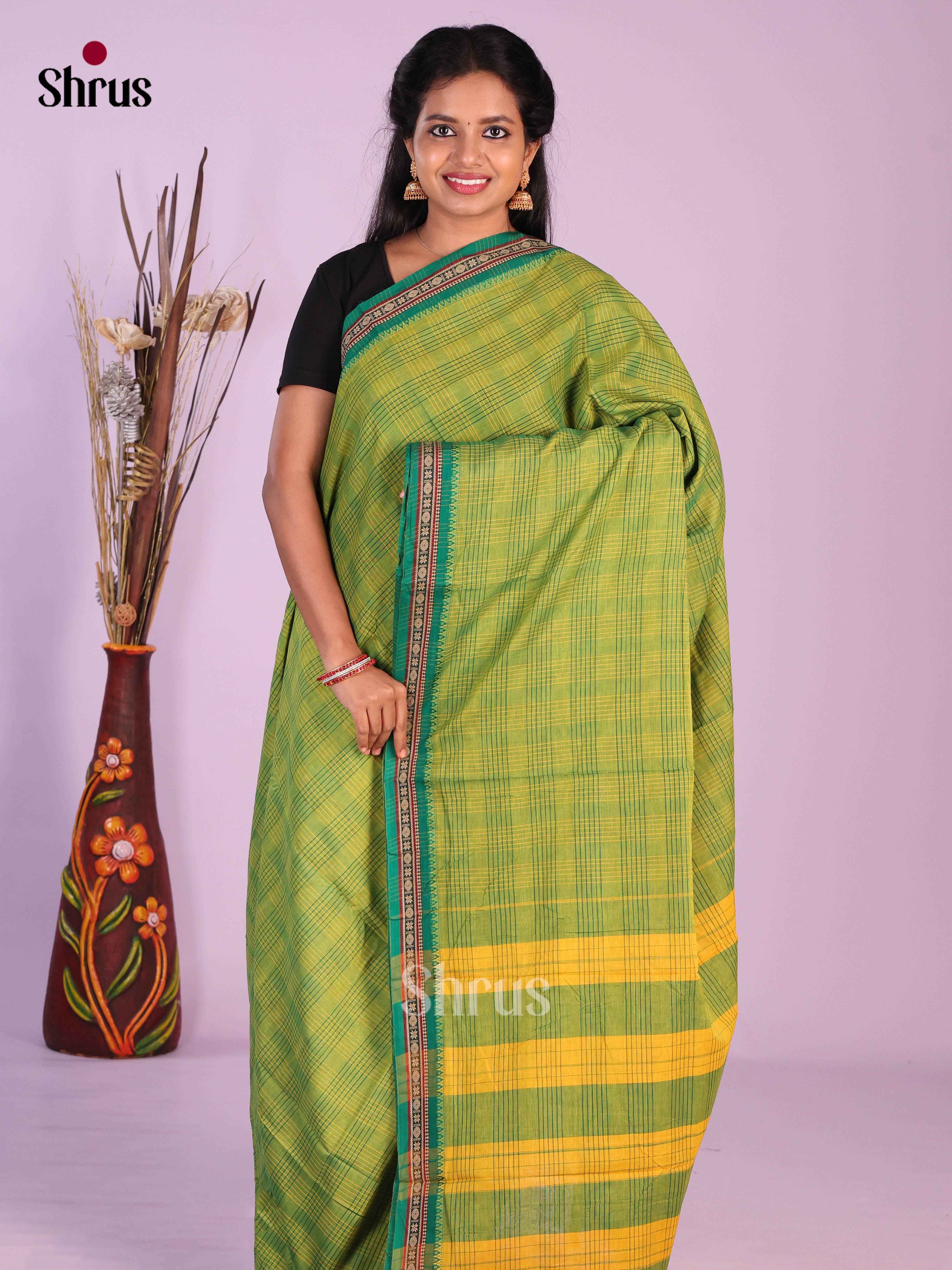 Light Green & Green - Narayanpet Cotton Saree
