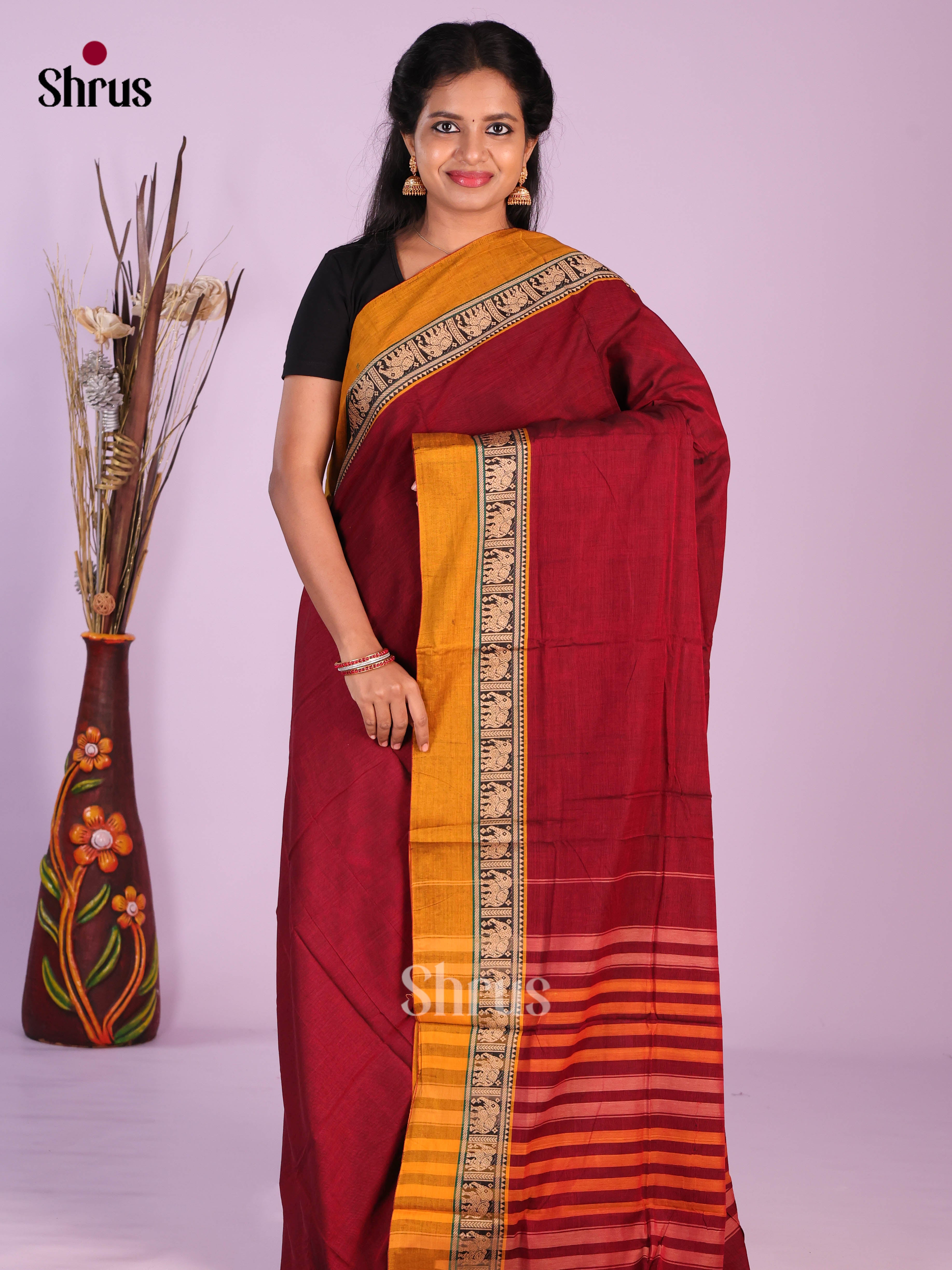 Red & Mustard - Narayanpet Cotton Saree