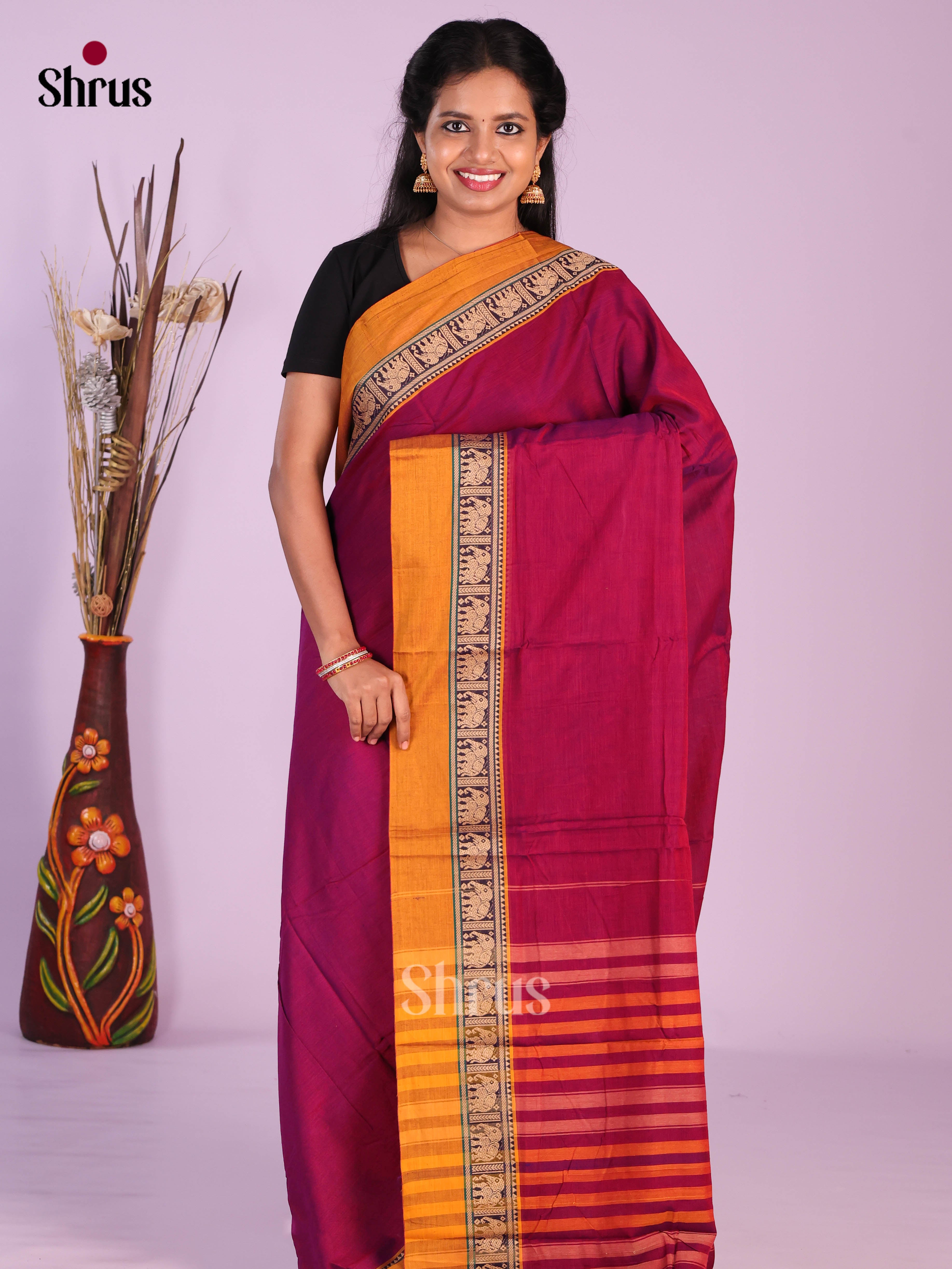 Maroon & Mustard - Narayanpet Cotton Saree