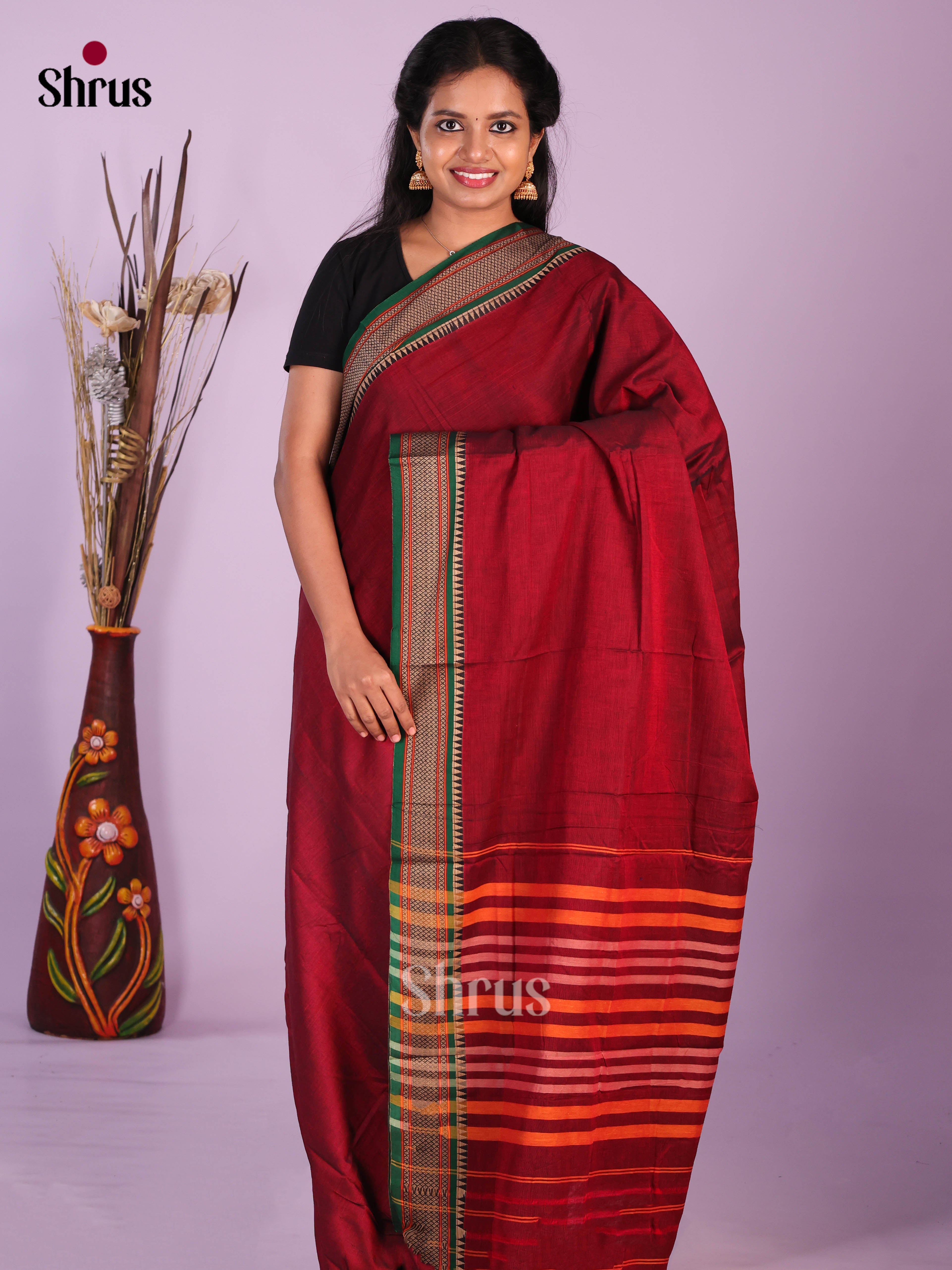 Maroon & Green - Narayanpet Cotton Saree